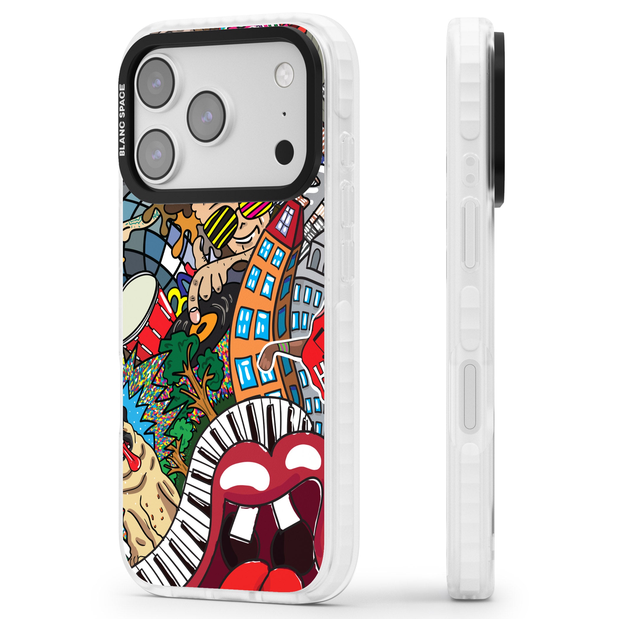 Funky Music City iPhone 17 Pro Impact Clear Phone Case Side Profile
