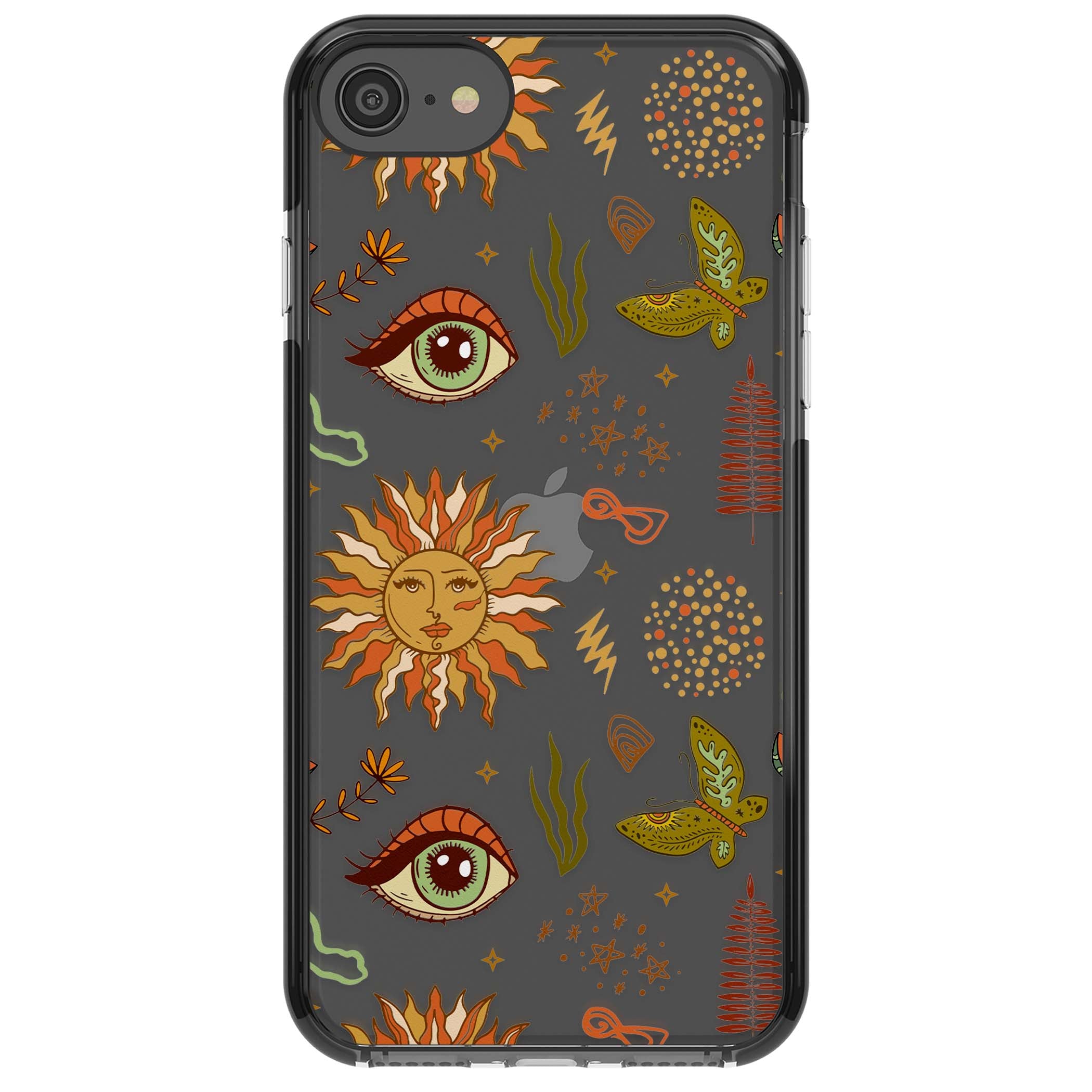 Elevate Your Phone'S Style With This Boho Celestial Sun & Eye Phone Case, Featuring A Mystical Blend Of Suns, All-Seeing Eyes, Butterflies, Stars, And
