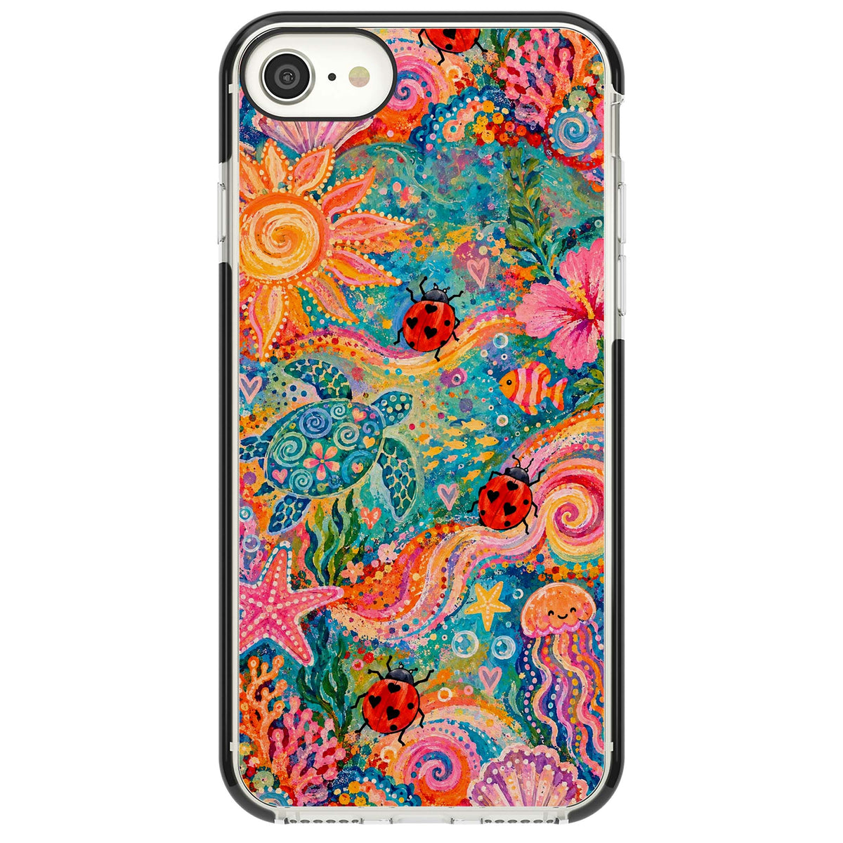 Coral Whimsy for her iPhone case | Black Impact case for iPhone SE