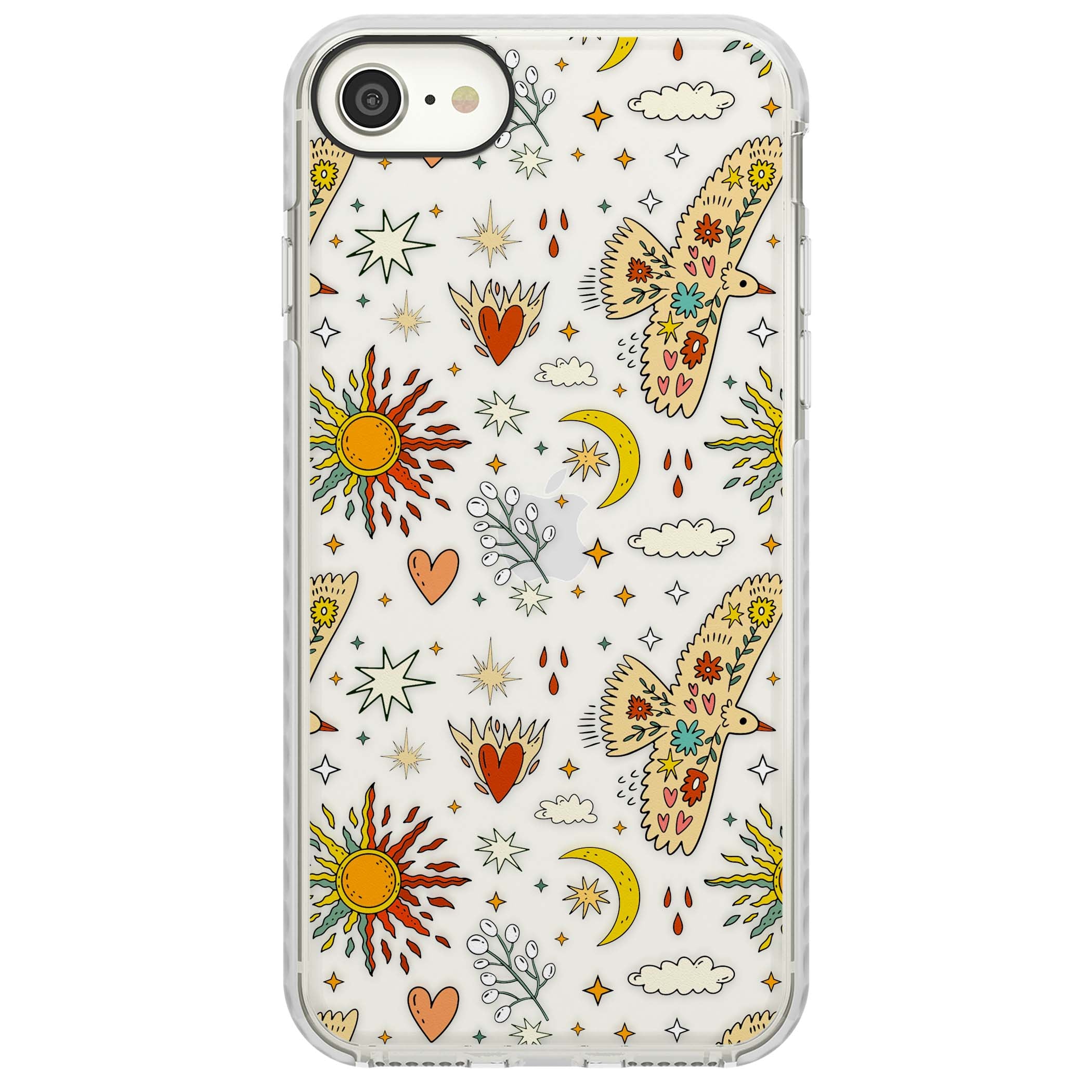 Elevate Your Phone'S Style With This Boho Celestial Sun & Eye Phone Case, Featuring A Mystical Blend Of Suns, All-Seeing Eyes, Butterflies, Stars, And