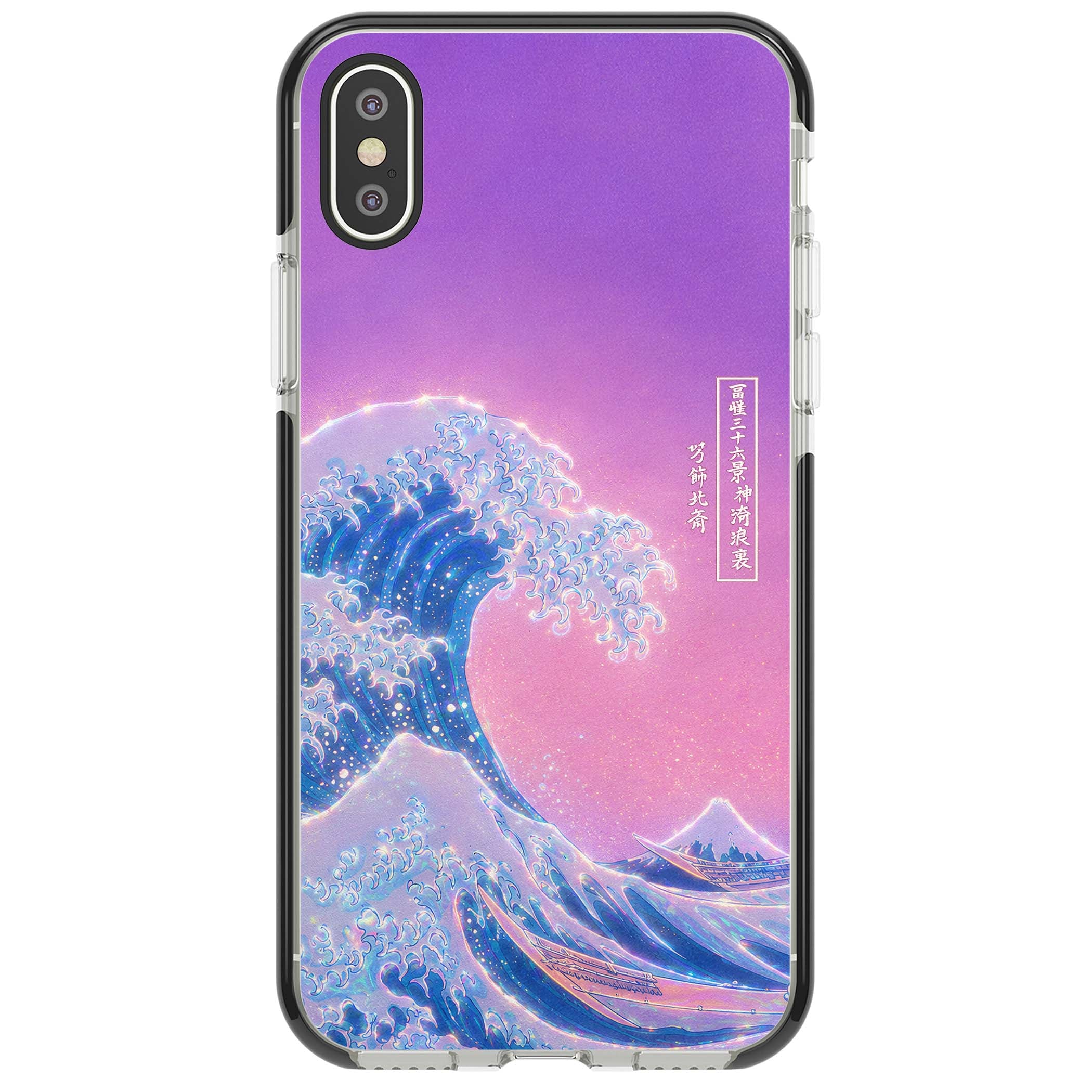 The Great Opal Wave Japanese iPhone case featuring Hokusai's great wave in iridescent pastels with lilac sky and Mou | Black Impact case for iPhone X, iPhone XS Max, iPhone XR