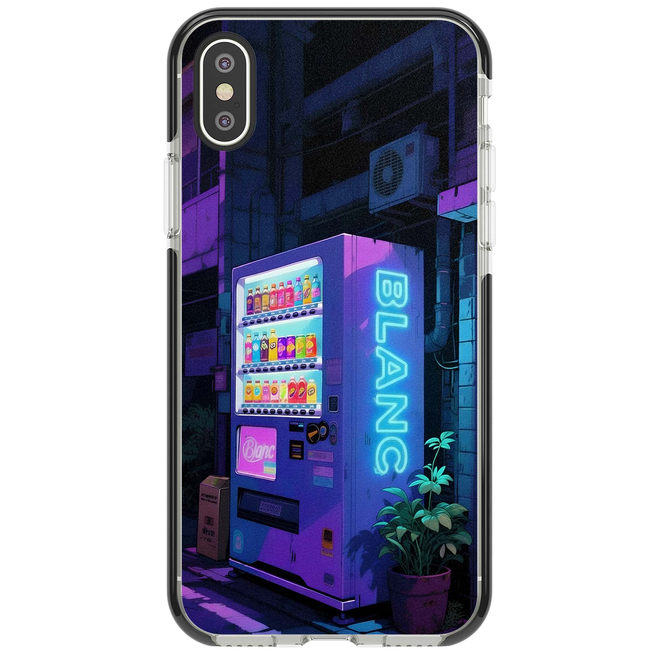 Shibuya Glow Japanese iPhone case featuring a glowing Tokyo vending machine, neon signage, and moody purple alleyway | Black Impact case for iPhone X, iPhone XS Max, iPhone XR