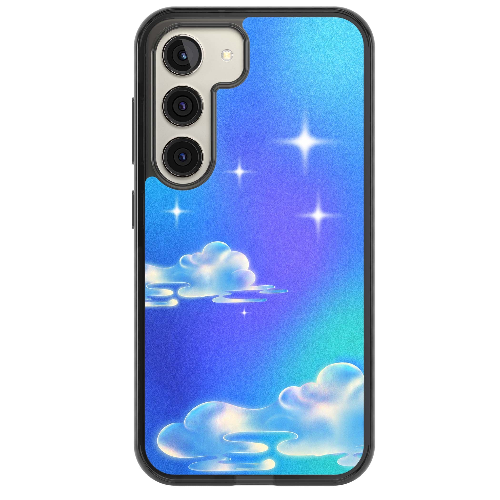 Aurora celestial iPhone case featuring dreamy iridescent clouds, sparkling stars and pastel blue purple sky | Black Impact case for Samsung Galaxy S24, Samsung Galaxy S23, Samsung Galaxy S22