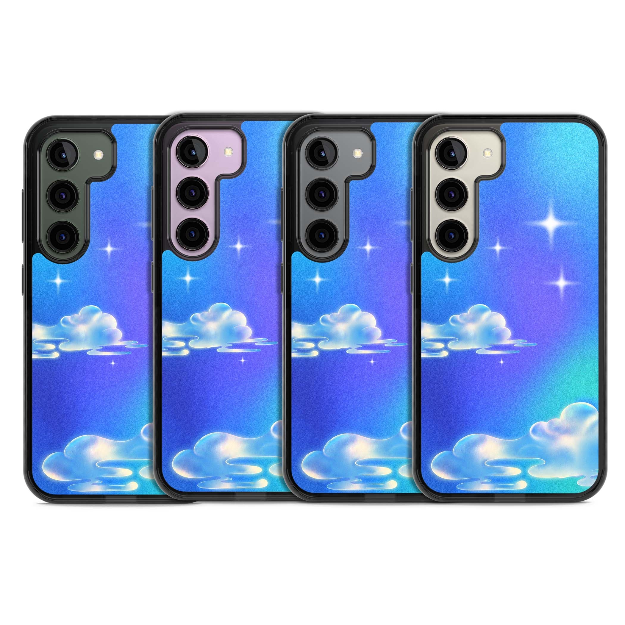 Aurora celestial iPhone case featuring dreamy iridescent clouds, sparkling stars and pastel blue purple sky | Black Impact case for Samsung Galaxy S24, Samsung Galaxy S23, Samsung Galaxy S22