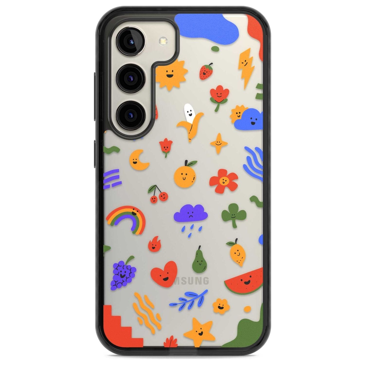 Mixed Cute Icon Pattern - Clear Phone Case Samsung S22 / Black Impact Case,Samsung S23 / Black Impact Case Blanc Space