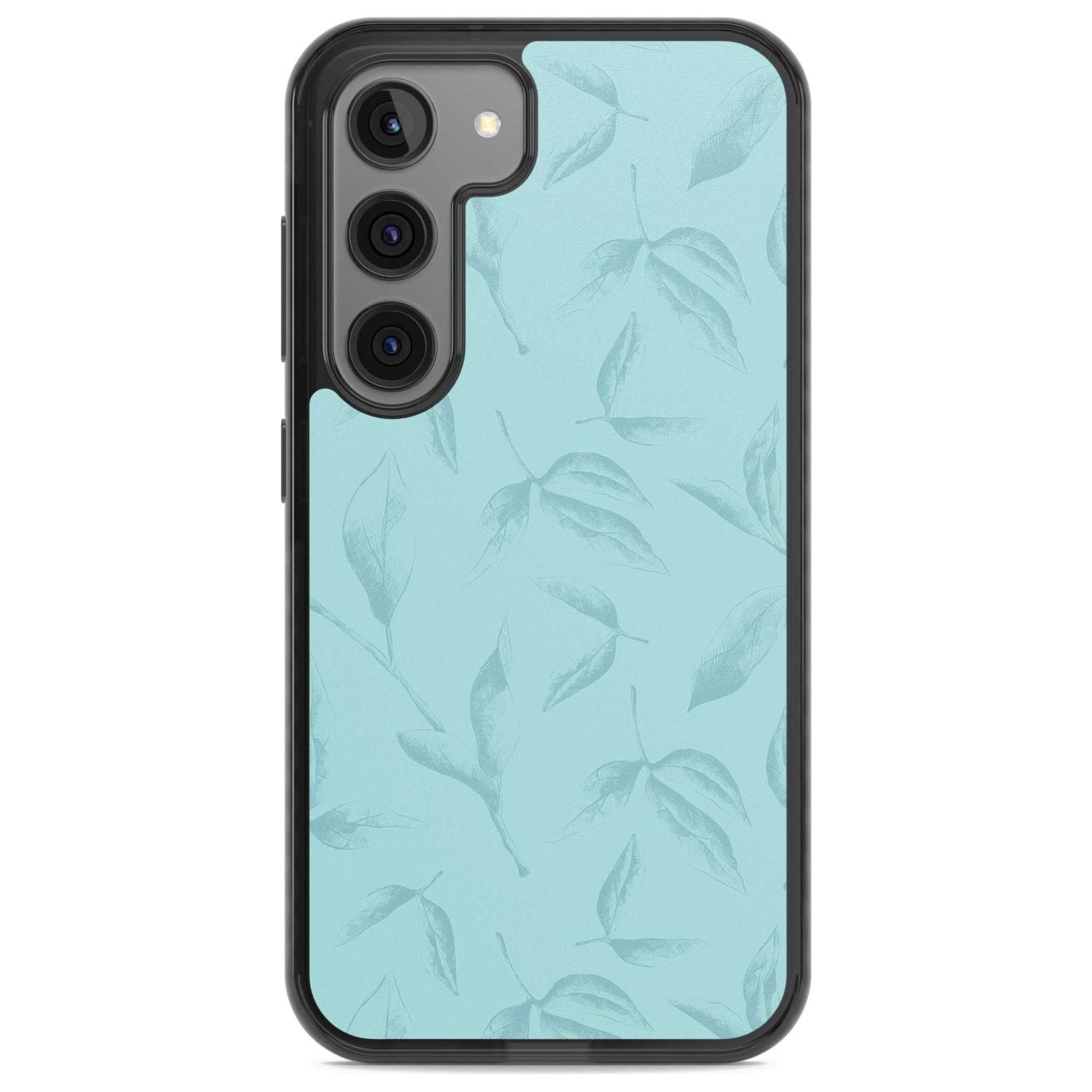 Blue Leaves Vintage Botanical Phone Case Samsung S22 / Black Impact Case,Samsung S23 / Black Impact Case Blanc Space