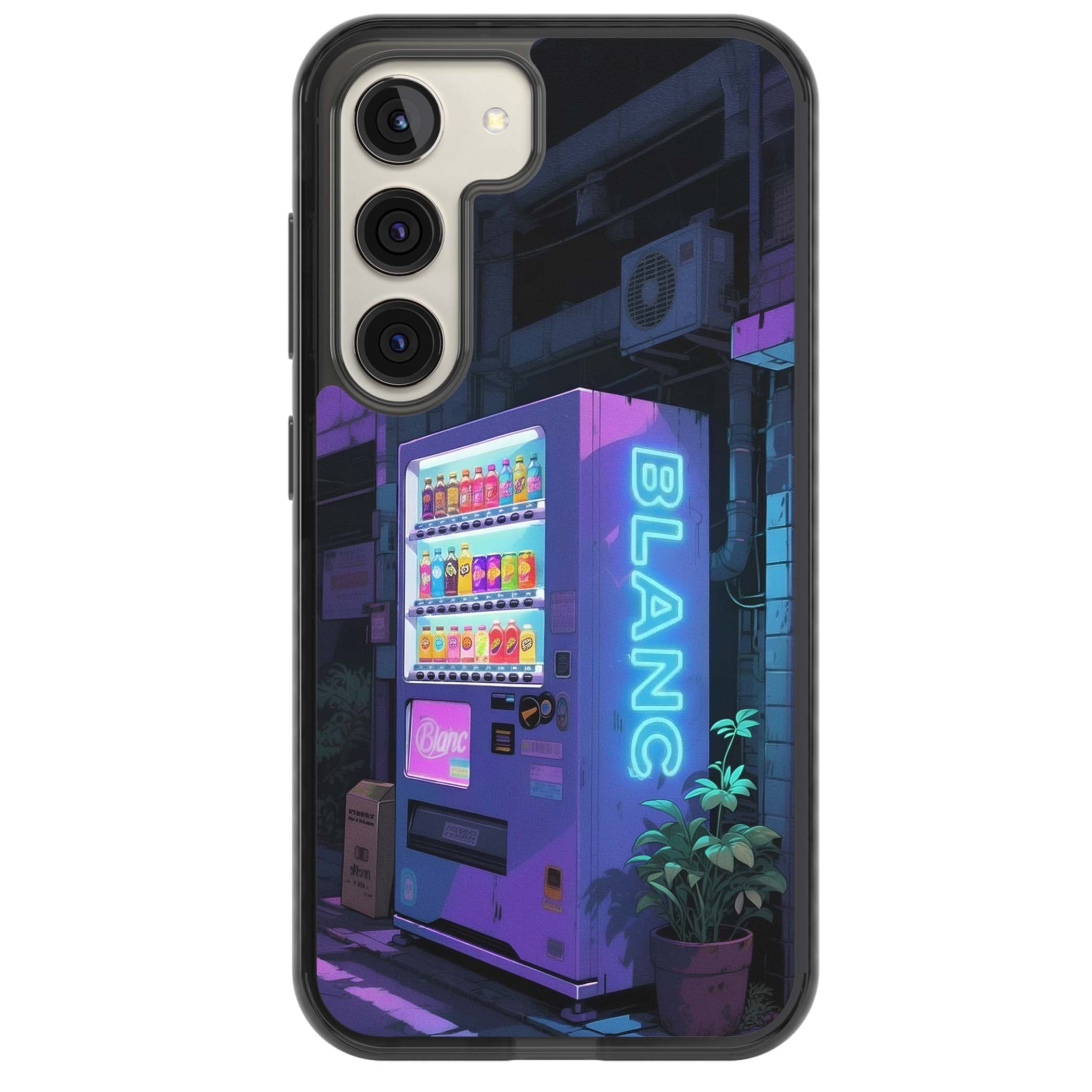 Shibuya Glow Japanese iPhone case featuring a glowing Tokyo vending machine, neon signage, and moody purple alleyway | Black Impact case for Samsung Galaxy S24, Samsung Galaxy S23, Samsung Galaxy S22