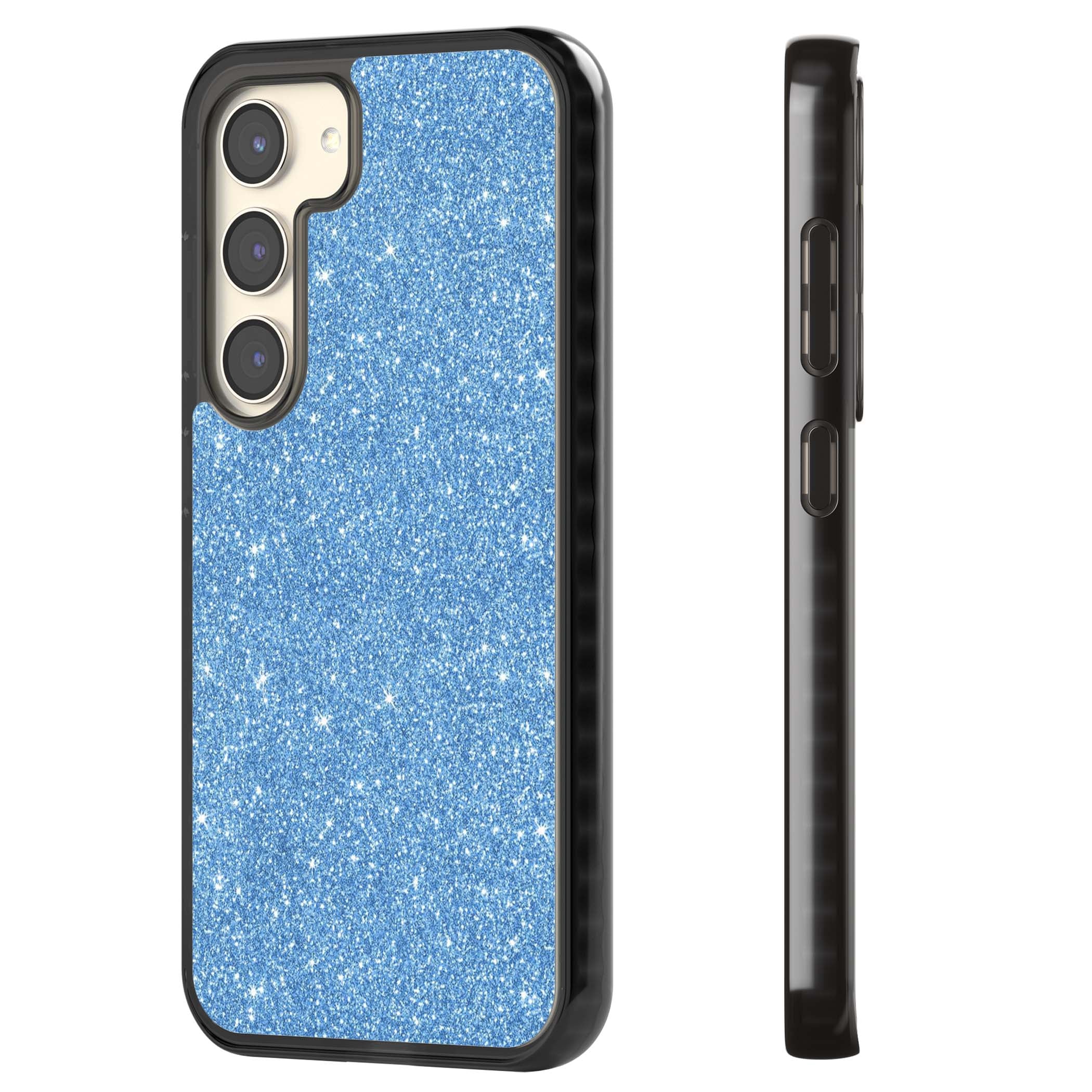 Blue Glitter blue glitter iPhone case featuring dense sparkling cerulean glitter with a glamorous shimmering finish | Black Impact case for Samsung Galaxy S24, Samsung Galaxy S23, Samsung Galaxy S22