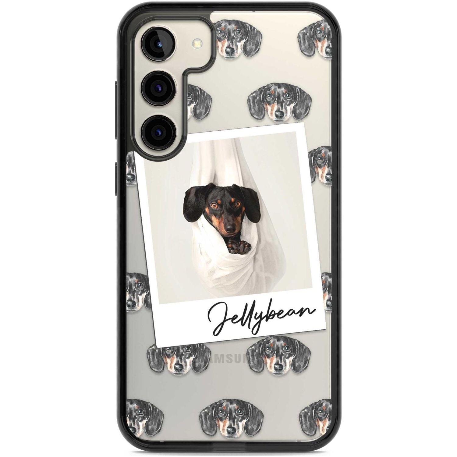 Personalised Dachshund, Black- Dog Photo Custom Phone Case Samsung S22 Plus / Black Impact Case,Samsung S23 Plus / Black Impact Case Blanc Space