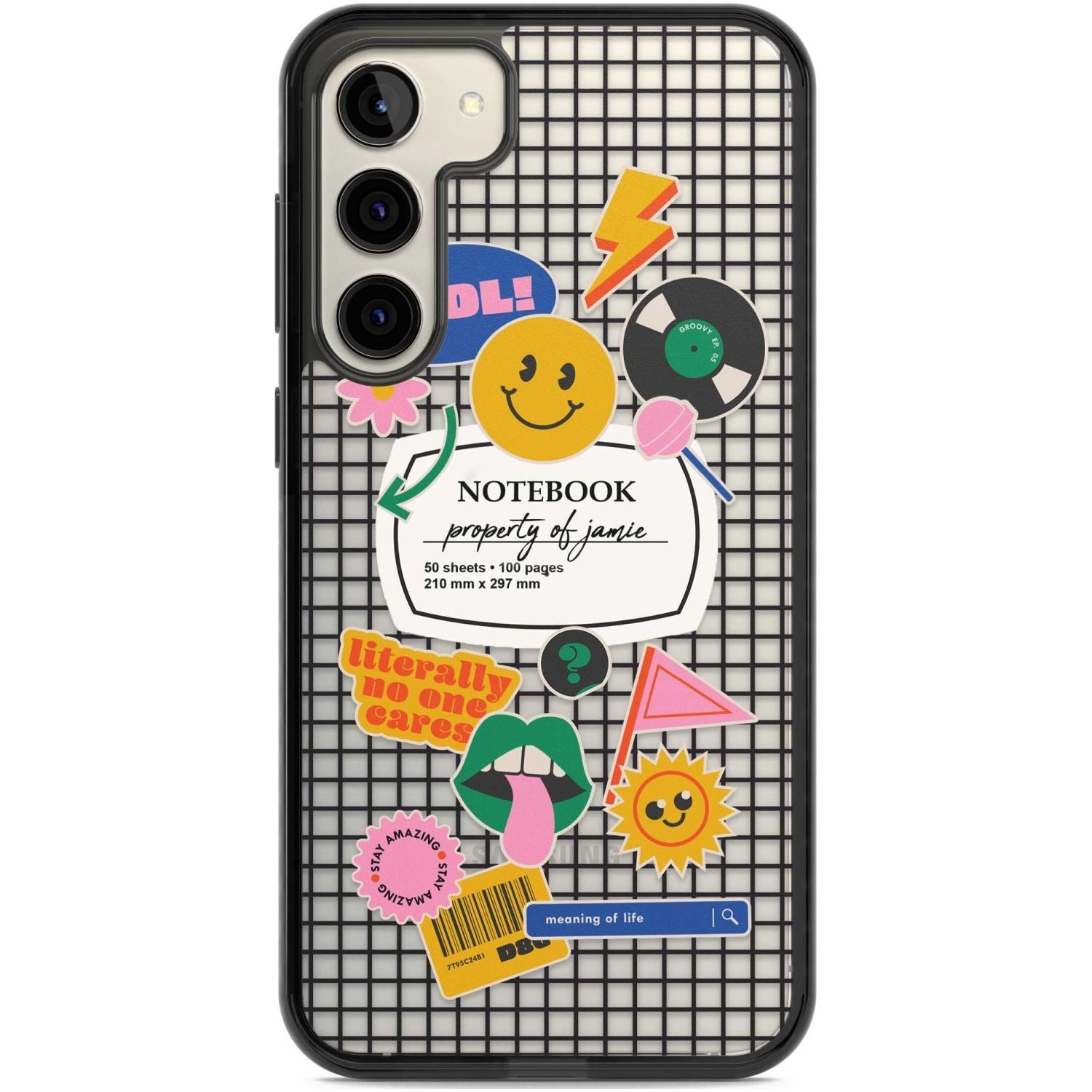 Personalised Sticker Mix on Grid Custom Phone Case Samsung S22 Plus / Black Impact Case,Samsung S23 Plus / Black Impact Case Blanc Space