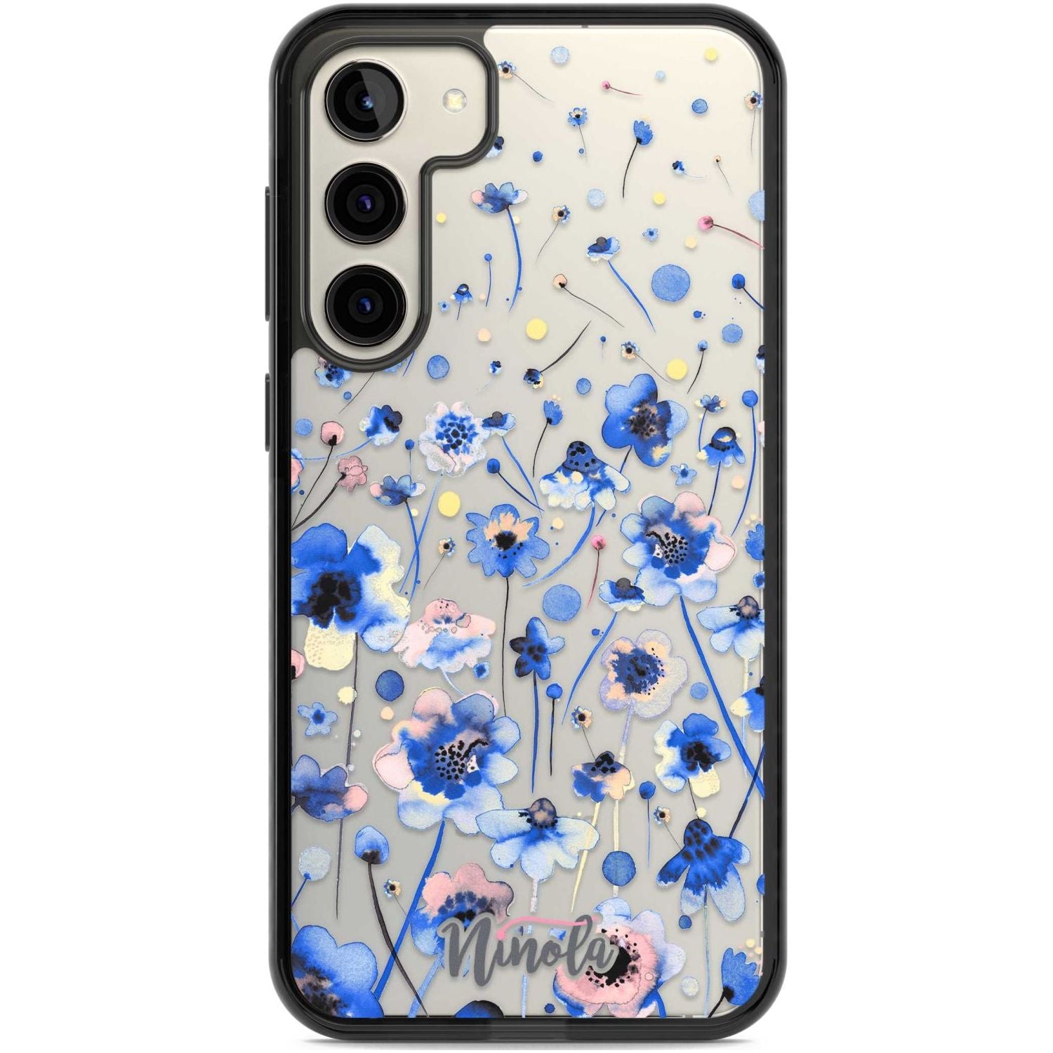 Ink Flowers Blue Phone Case Samsung S22 Plus / Black Impact Case,Samsung S23 Plus / Black Impact Case Blanc Space