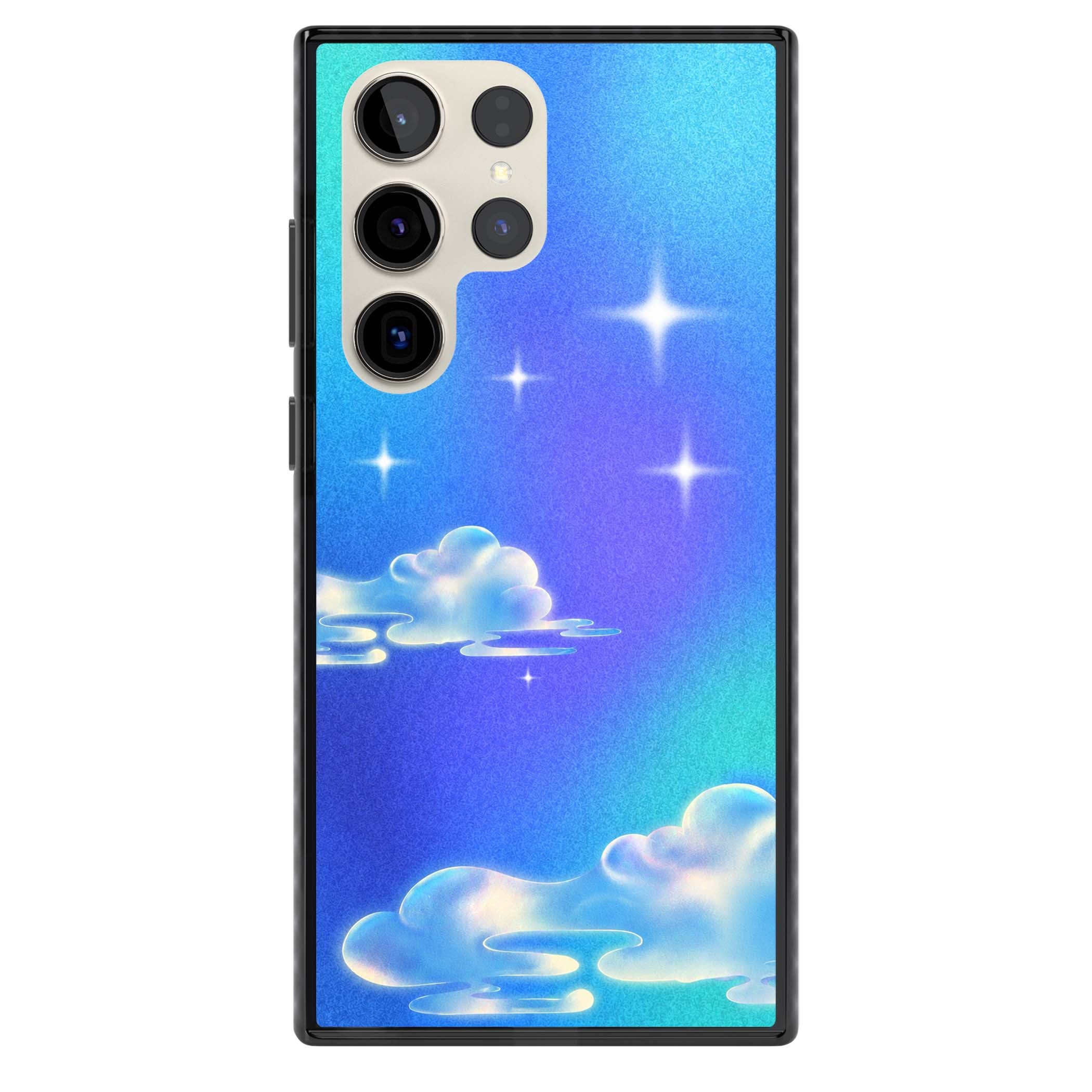 Aurora celestial iPhone case featuring dreamy iridescent clouds, sparkling stars and pastel blue purple sky | Black Impact case for Samsung Galaxy S24 Ultra, Samsung Galaxy S23 Ultra, Samsung Galaxy S22 Ultra