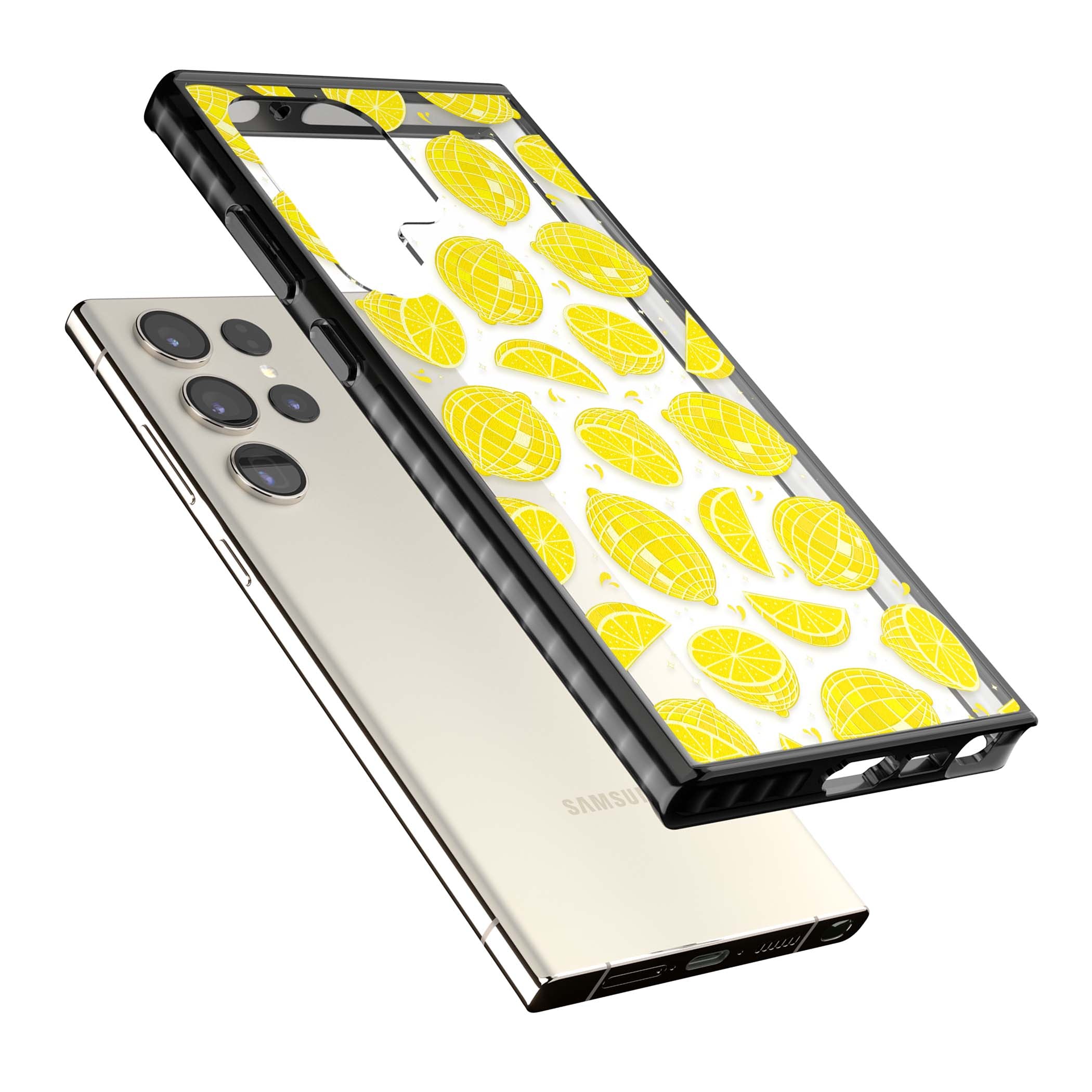 Disco Lemons citrus iPhone case featuring mirrorball lemons, sliced fruit and sparkle accents | Black Impact case for Samsung Galaxy S24 Ultra, Samsung Galaxy S23 Ultra, Samsung Galaxy S22 Ultra