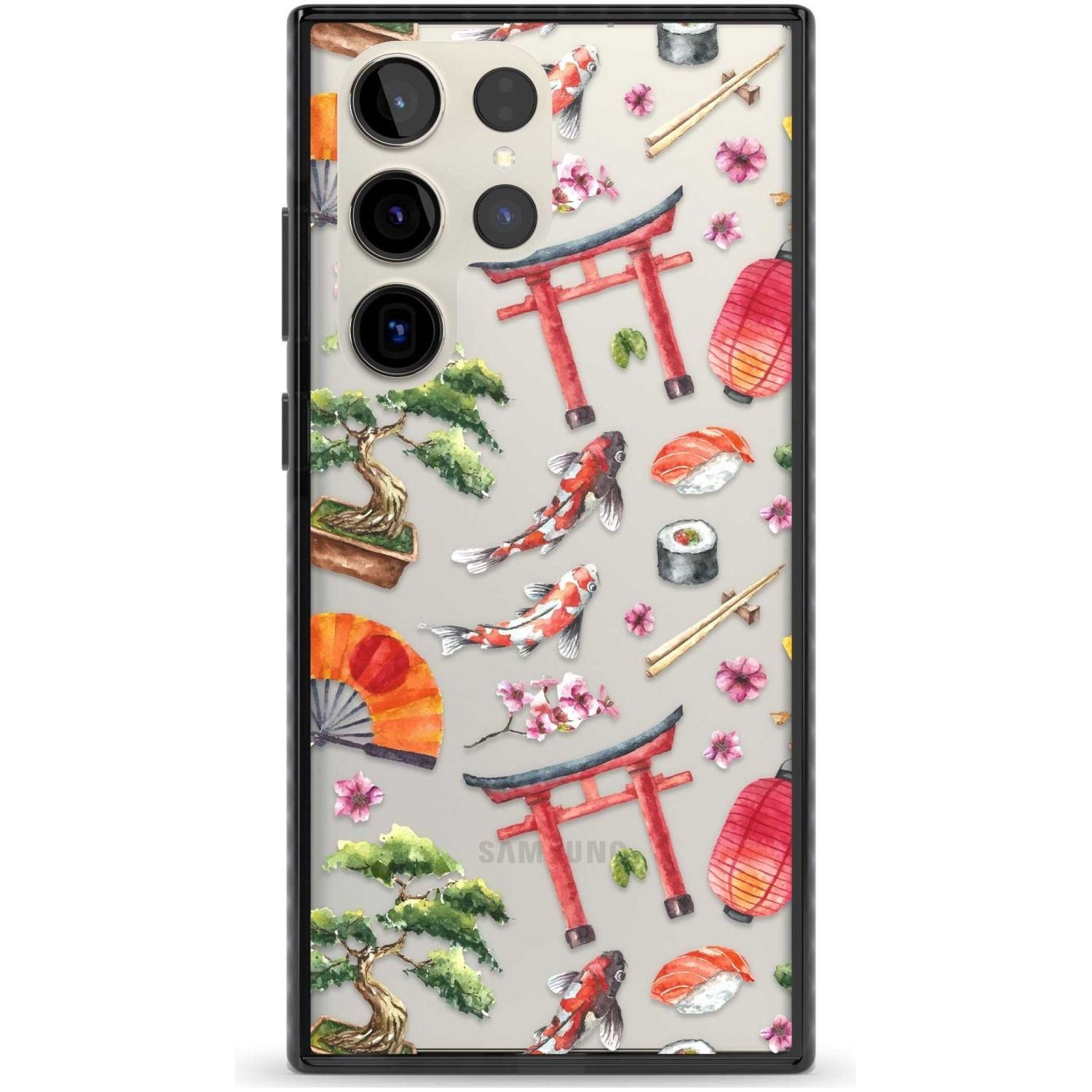 Mixed Japanese Watercolour Pattern Phone Case Samsung S22 Ultra / Black Impact Case,Samsung S23 Ultra / Black Impact Case Blanc Space