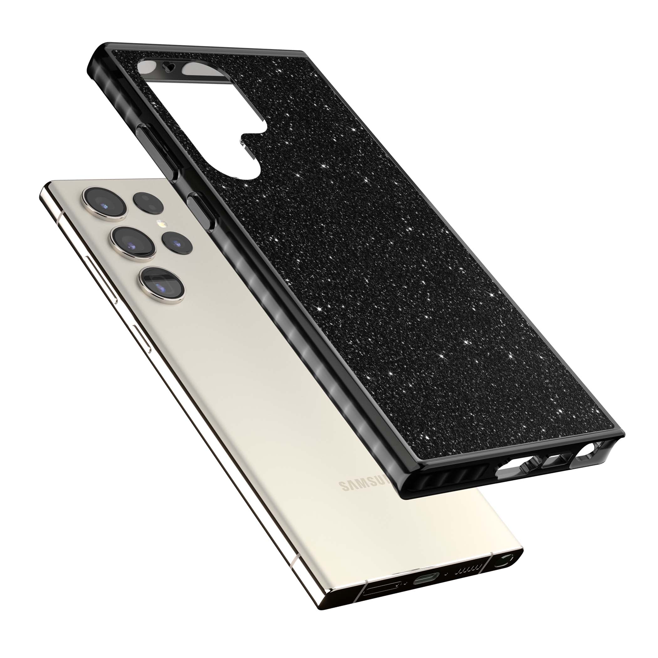 Black Glitter black glitter iPhone case featuring an all-over sparkly shimmer pattern on a jet black base | Black Impact case for Samsung Galaxy S24 Ultra, Samsung Galaxy S23 Ultra, Samsung Galaxy S22 Ultra