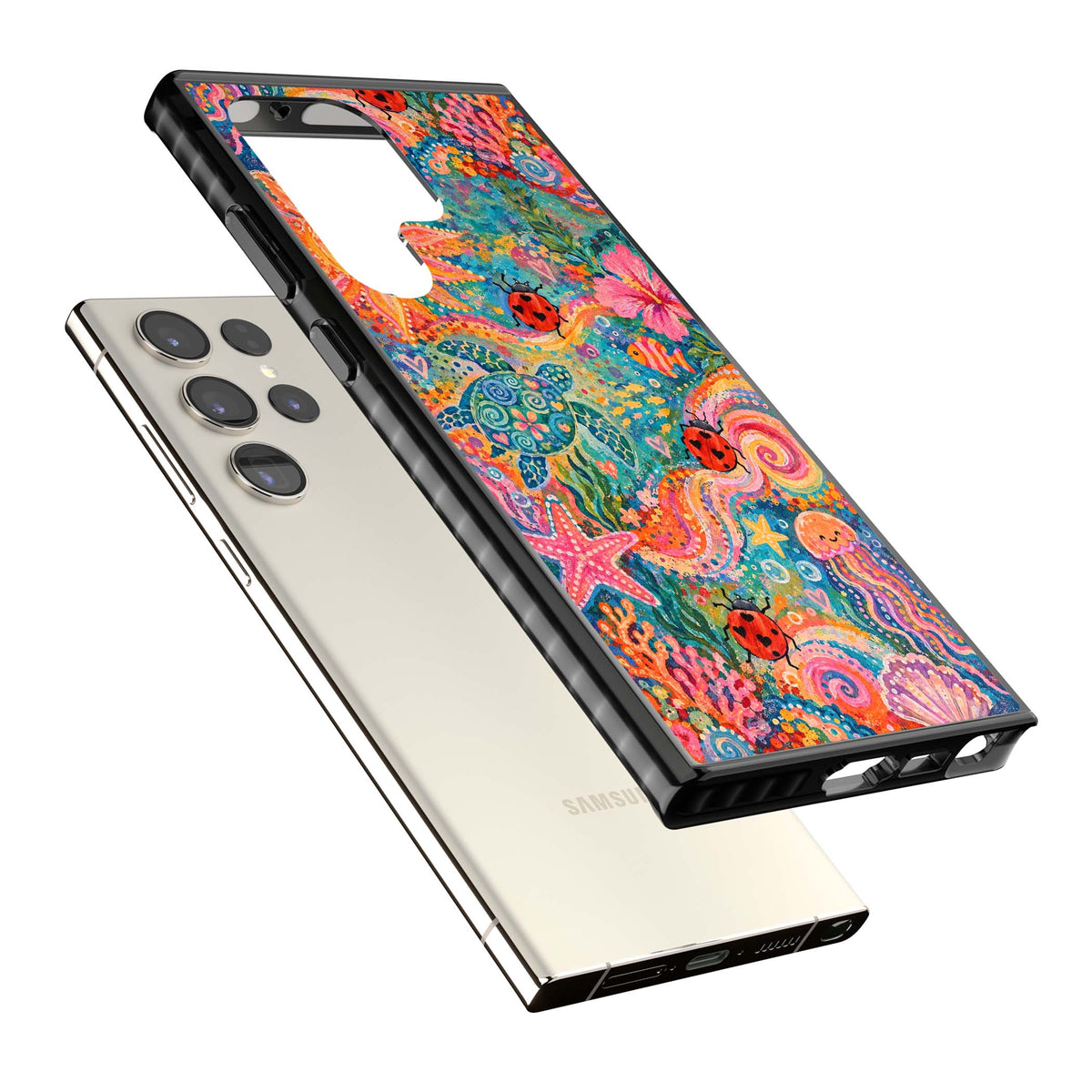 Coral Whimsy for her iPhone case | Black Impact case for Samsung Galaxy S24 Ultra, Samsung Galaxy S23 Ultra, Samsung Galaxy S22 Ultra