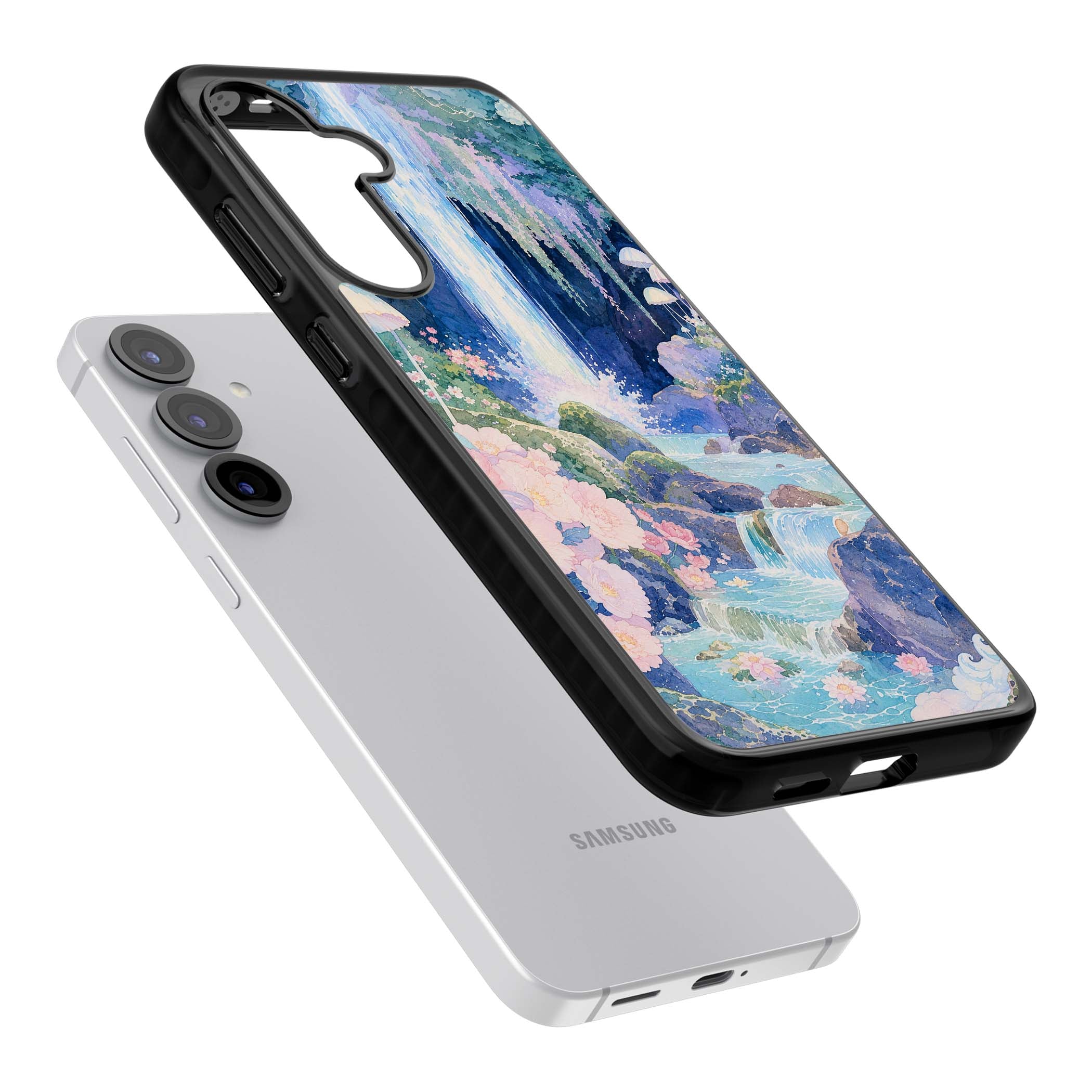 Mystic Waterfall art iPhone case | Black Impact case for Samsung Galaxy S25, Samsung Galaxy S25 Plus