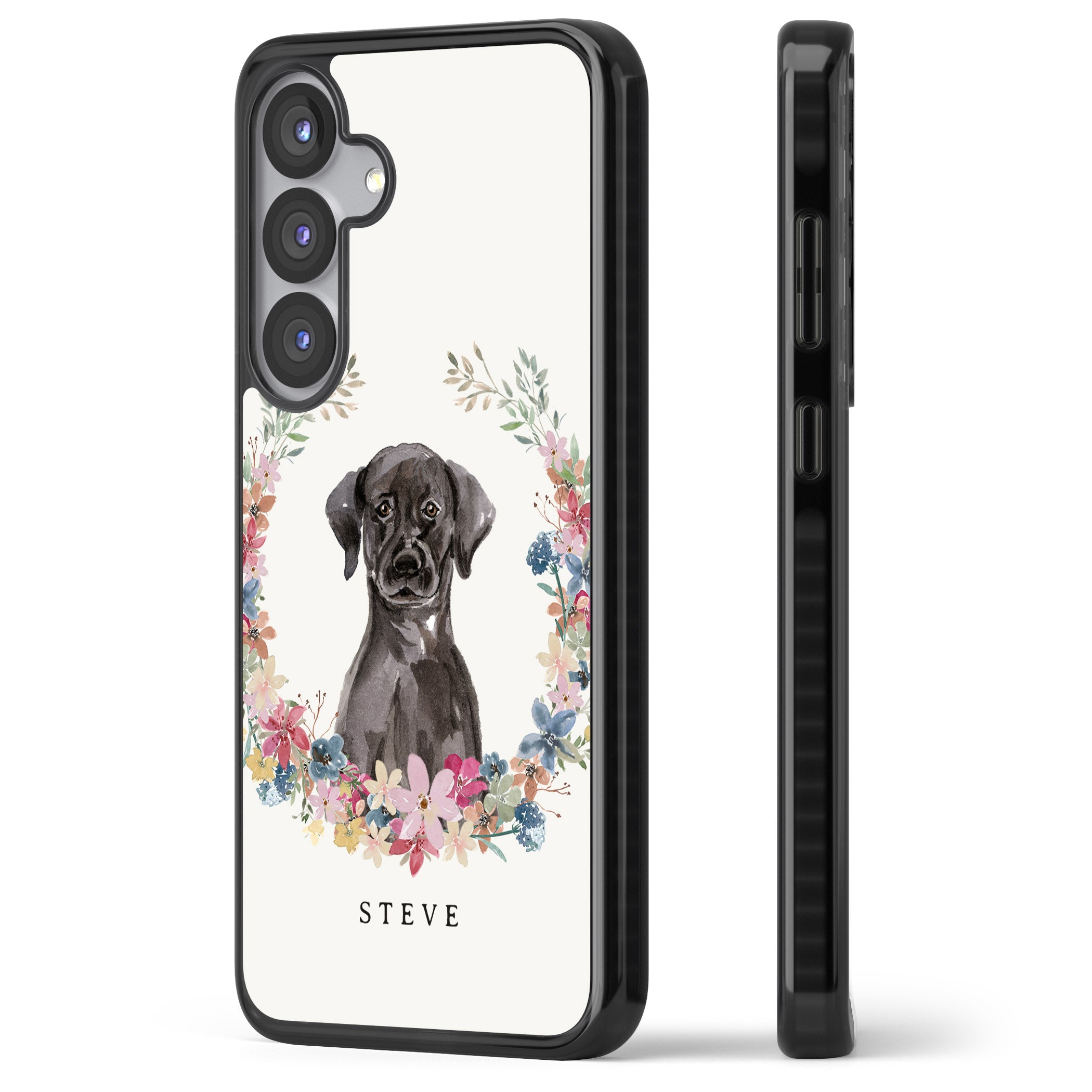 Personalised Black Labrador Floral Portrait