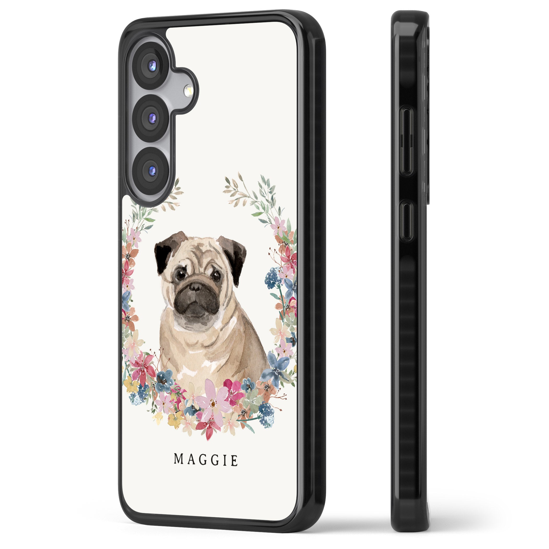 Personalised Pug Floral Portrait