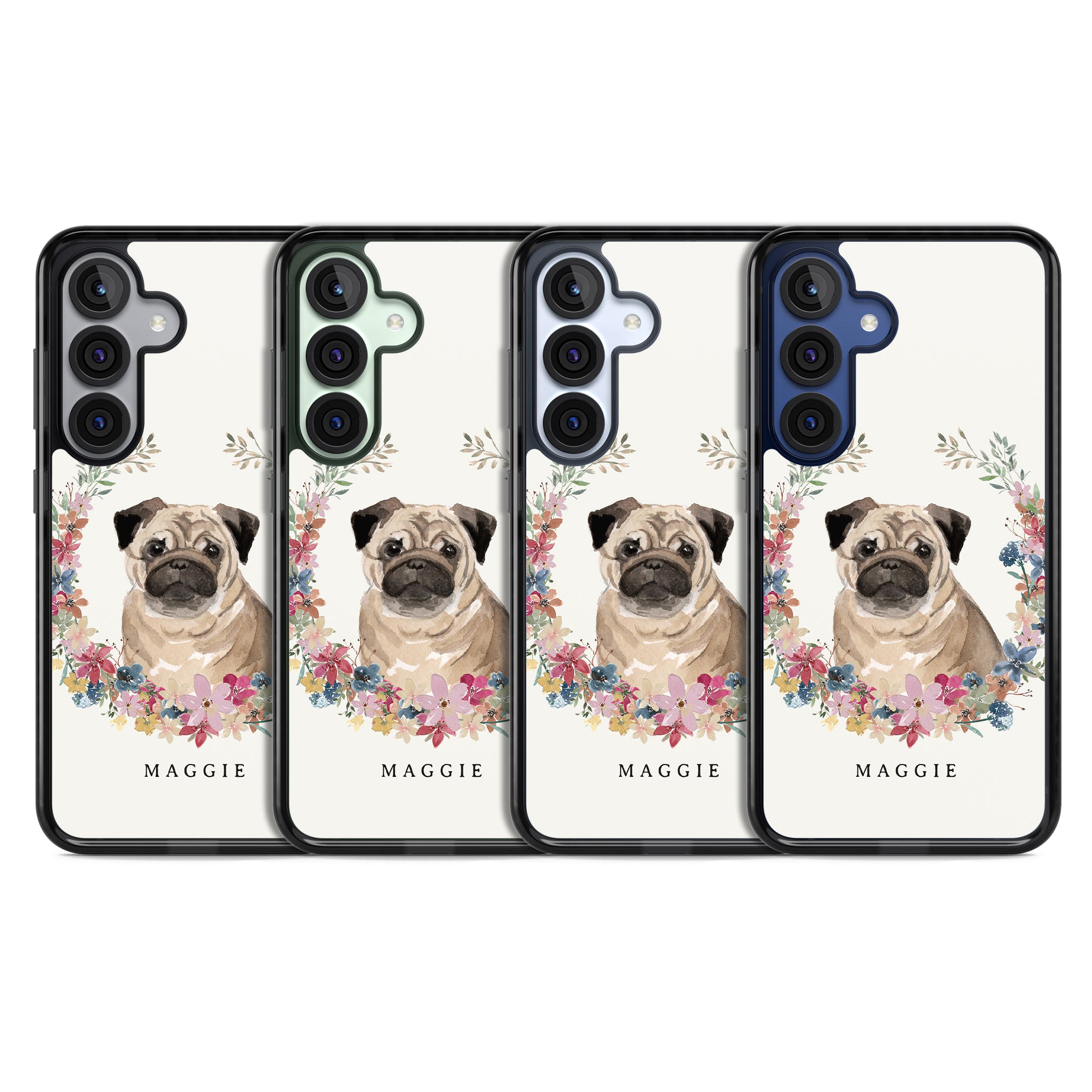 Personalised Pug Floral Portrait