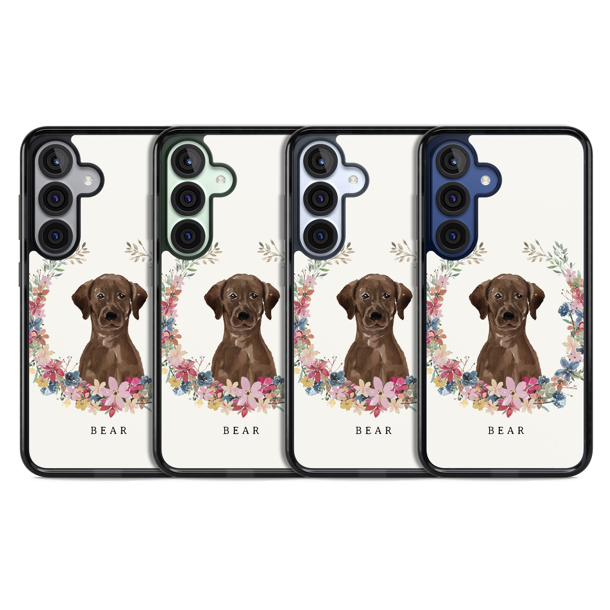 Personalised Chocolate Labrador Floral Portrait