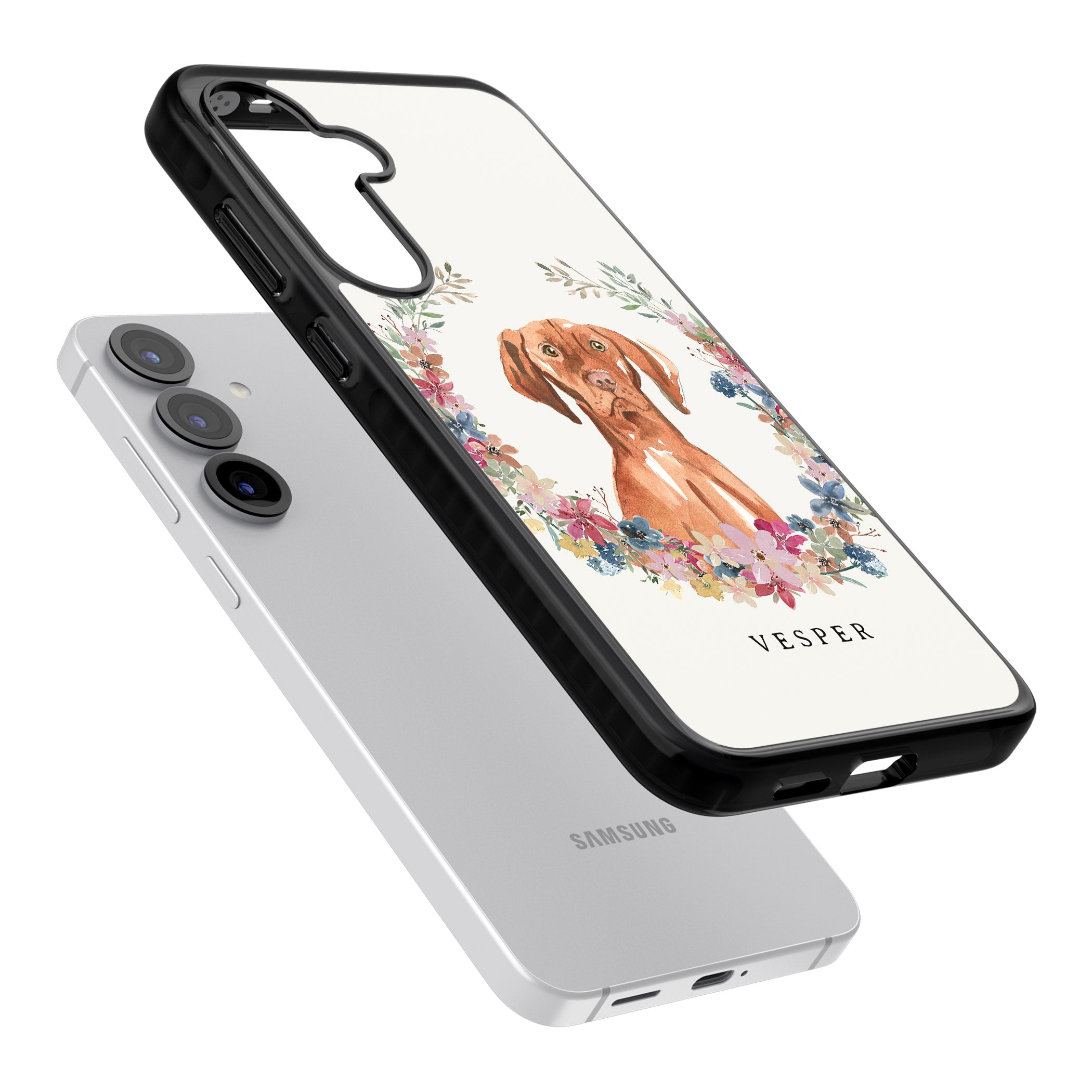 Personalised Hungarian Vizsla Floral Portrait