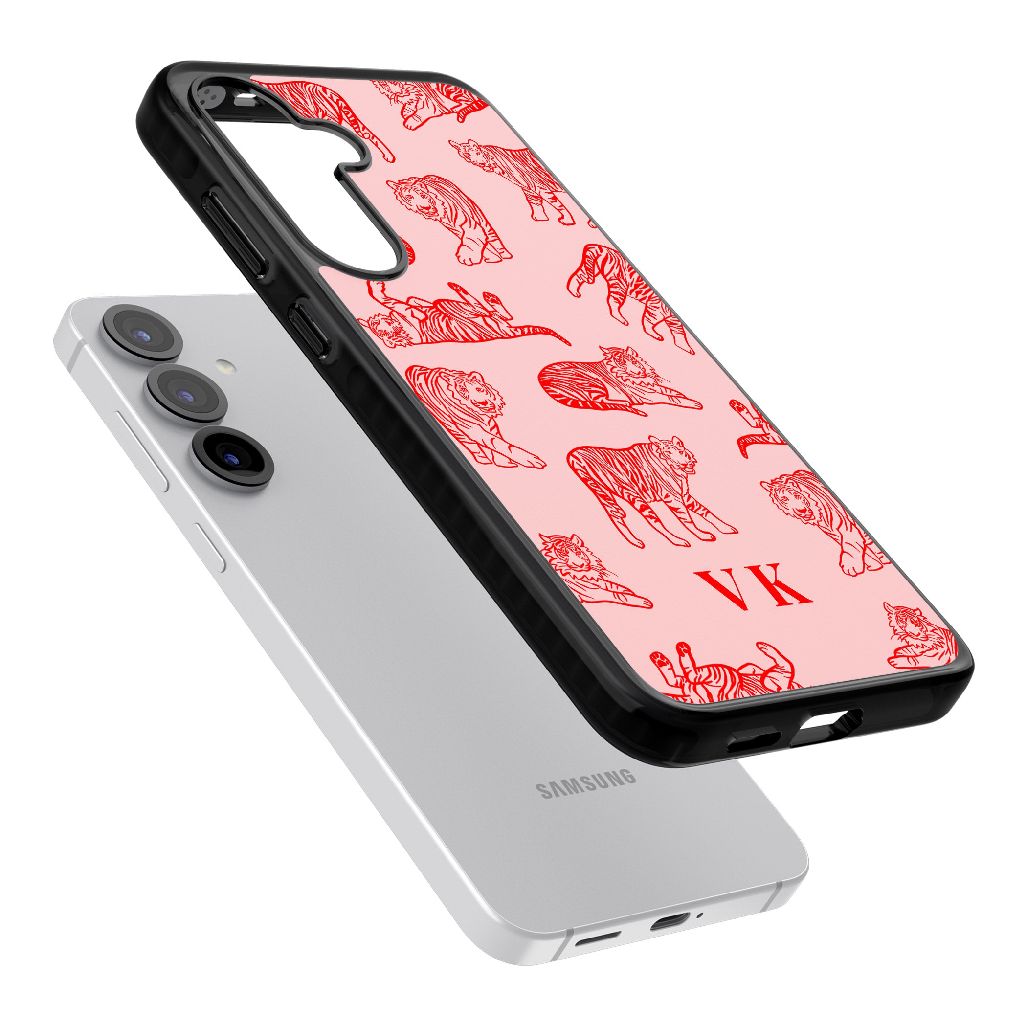 Personalised Red Tiger Outlines On Pink