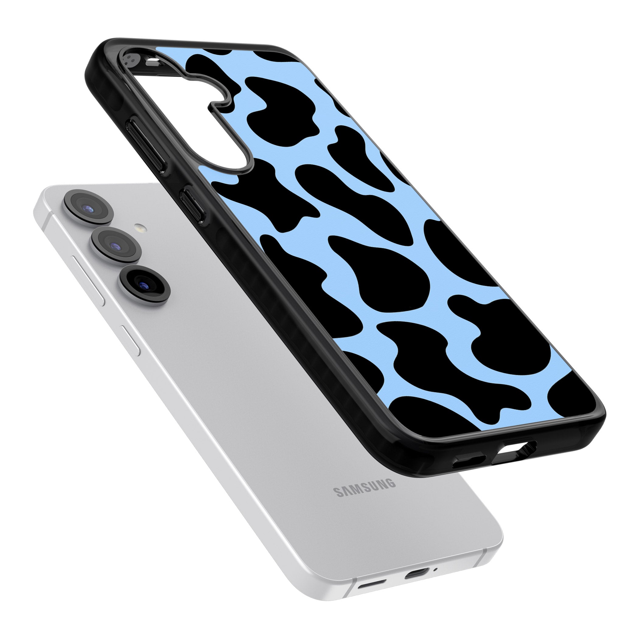 Blue And Black Cow Print