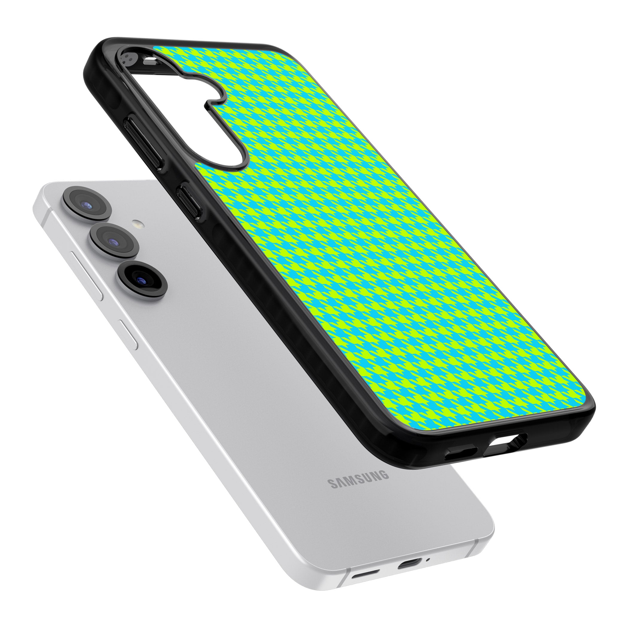 Neon Lime & Turquoise Houndstooth