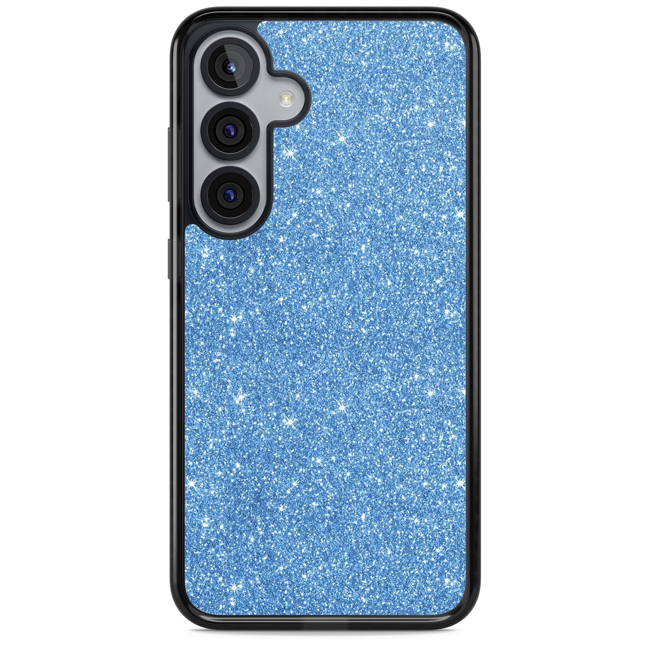 Blue Glitter blue glitter iPhone case featuring dense sparkling cerulean glitter with a glamorous shimmering finish | Black Impact case for Samsung Galaxy S25, Samsung Galaxy S25 Plus