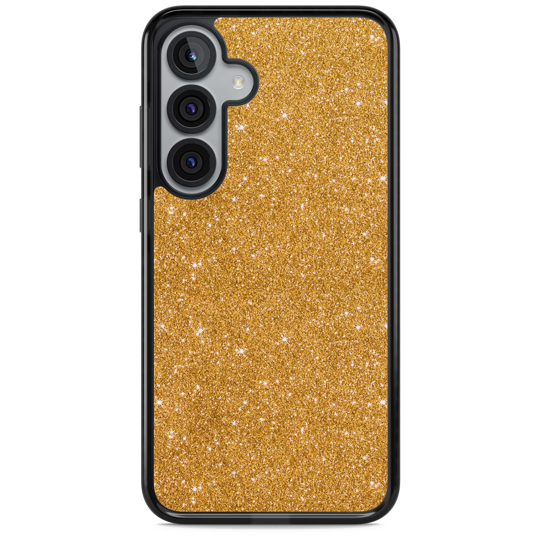Gold Glitter gold glitter iPhone case featuring a shimmering sparkle wallpaper design in luxury gold | Black Impact case for Samsung Galaxy S25, Samsung Galaxy S25 Plus