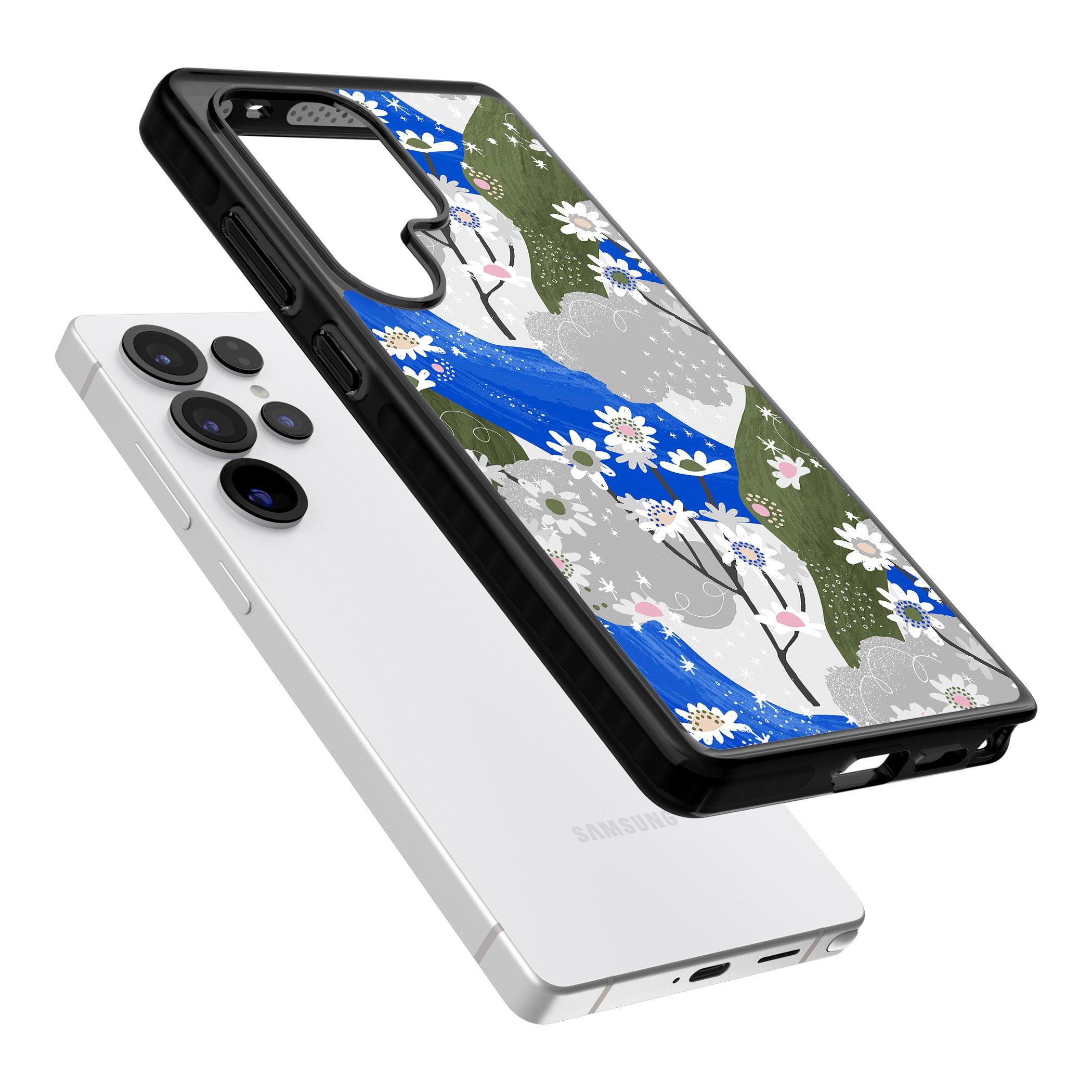 Blue & Grey Daisies Pattern