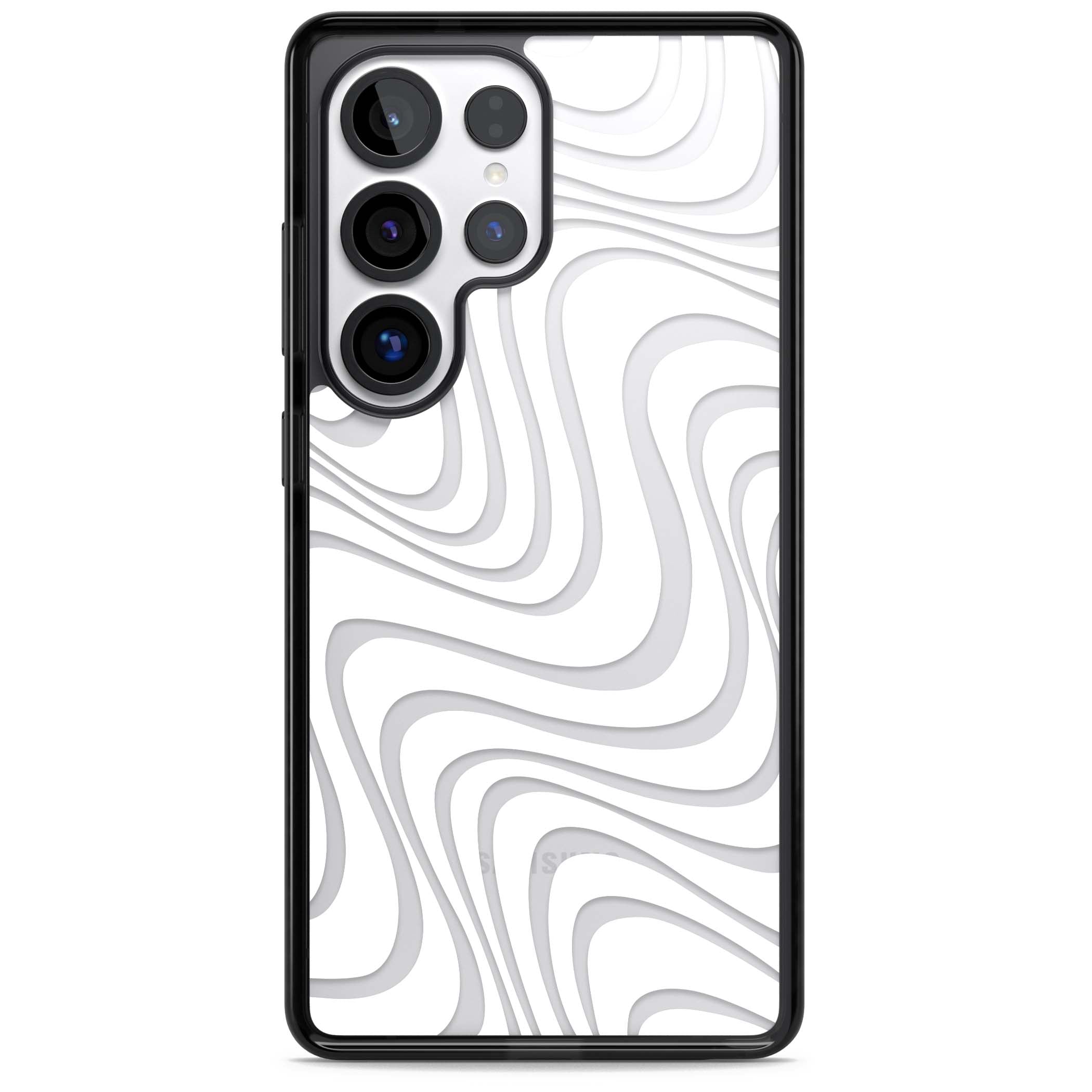 White Abstract Waves abstract iPhone case featuring flowing grey wave pattern on clear background | Black Impact case for Samsung Galaxy S25 Ultra