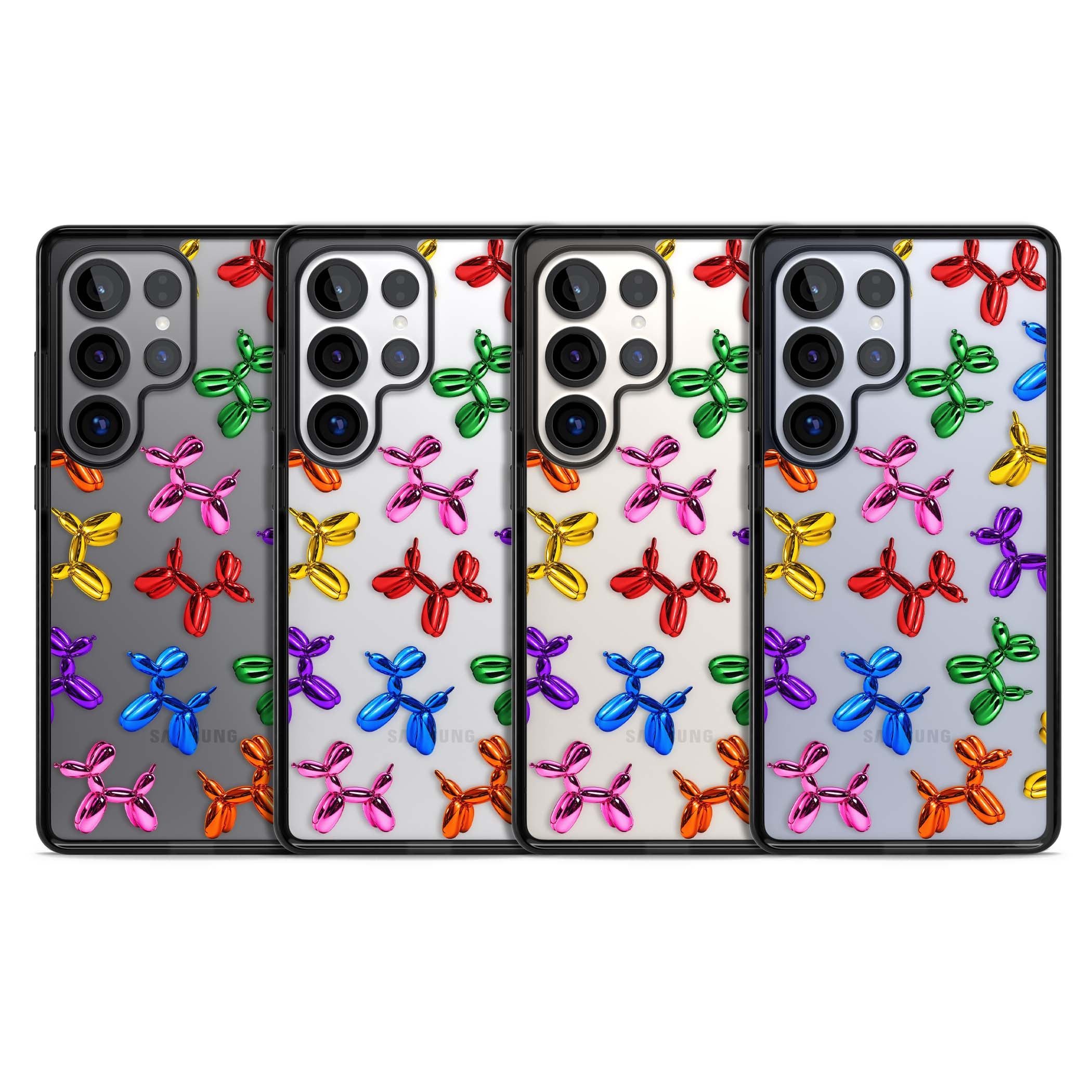 Balloon Dogs pop art iPhone case featuring rainbow chrome balloon dogs in Jeff Koons style | Black Impact case for Samsung Galaxy S25 Ultra