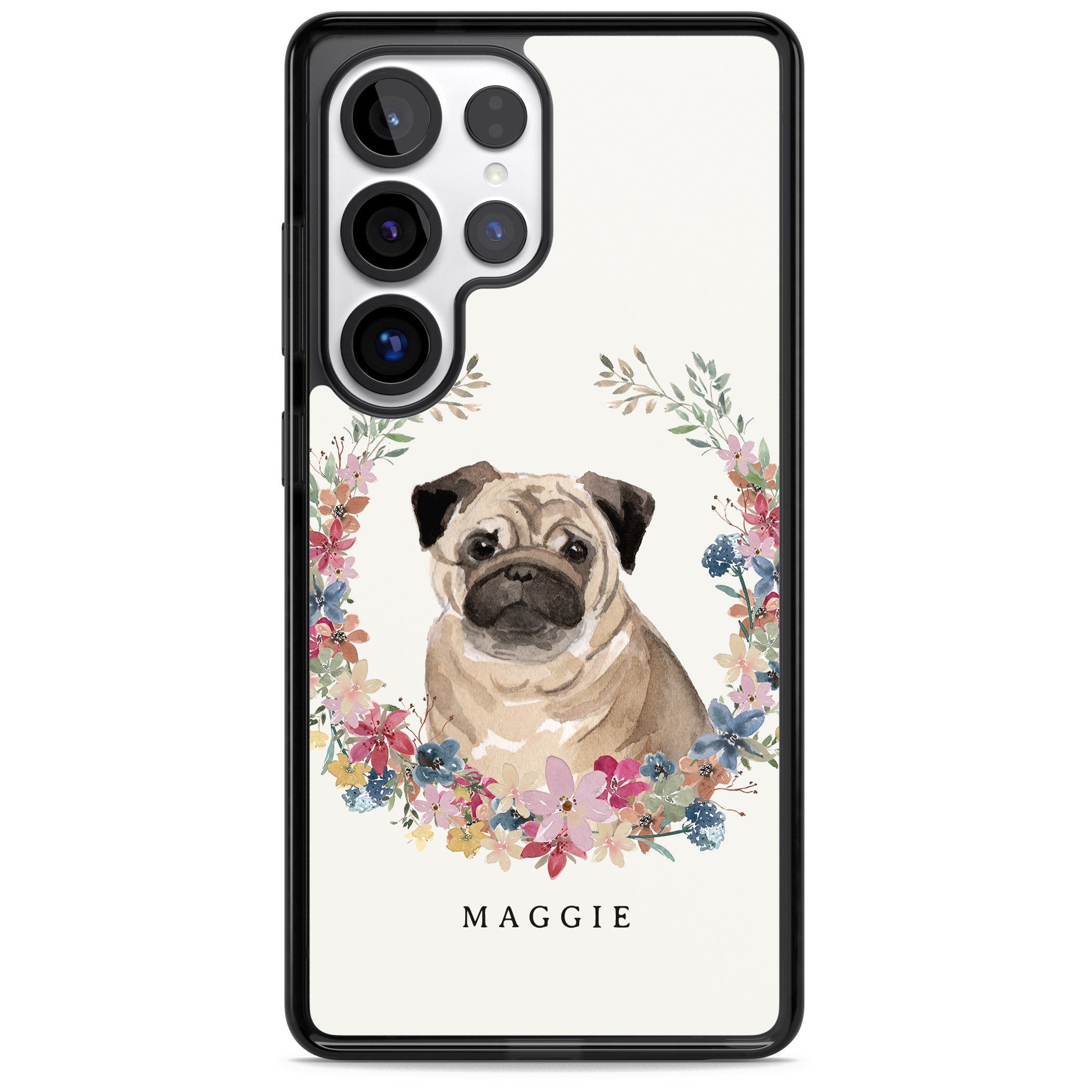 Personalised Pug Floral Portrait