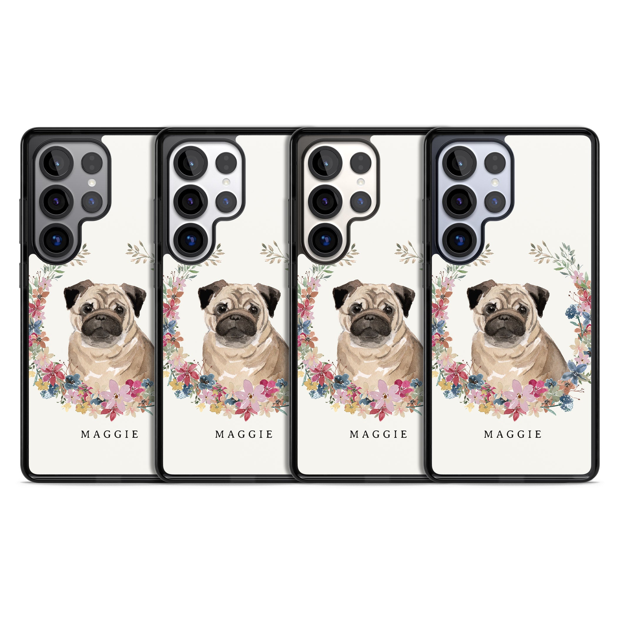 Personalised Pug Floral Portrait