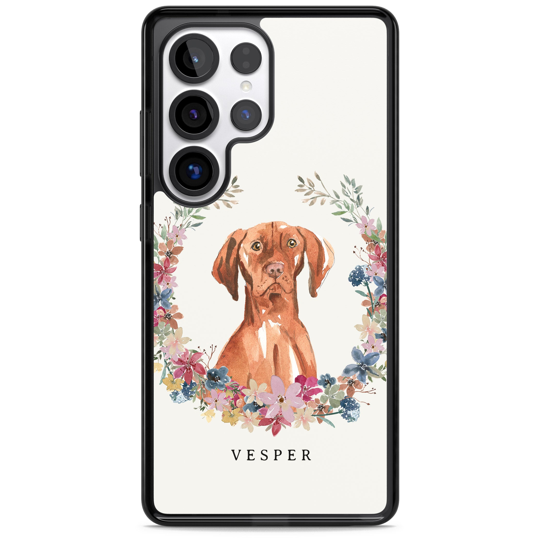 Personalised Hungarian Vizsla Floral Portrait