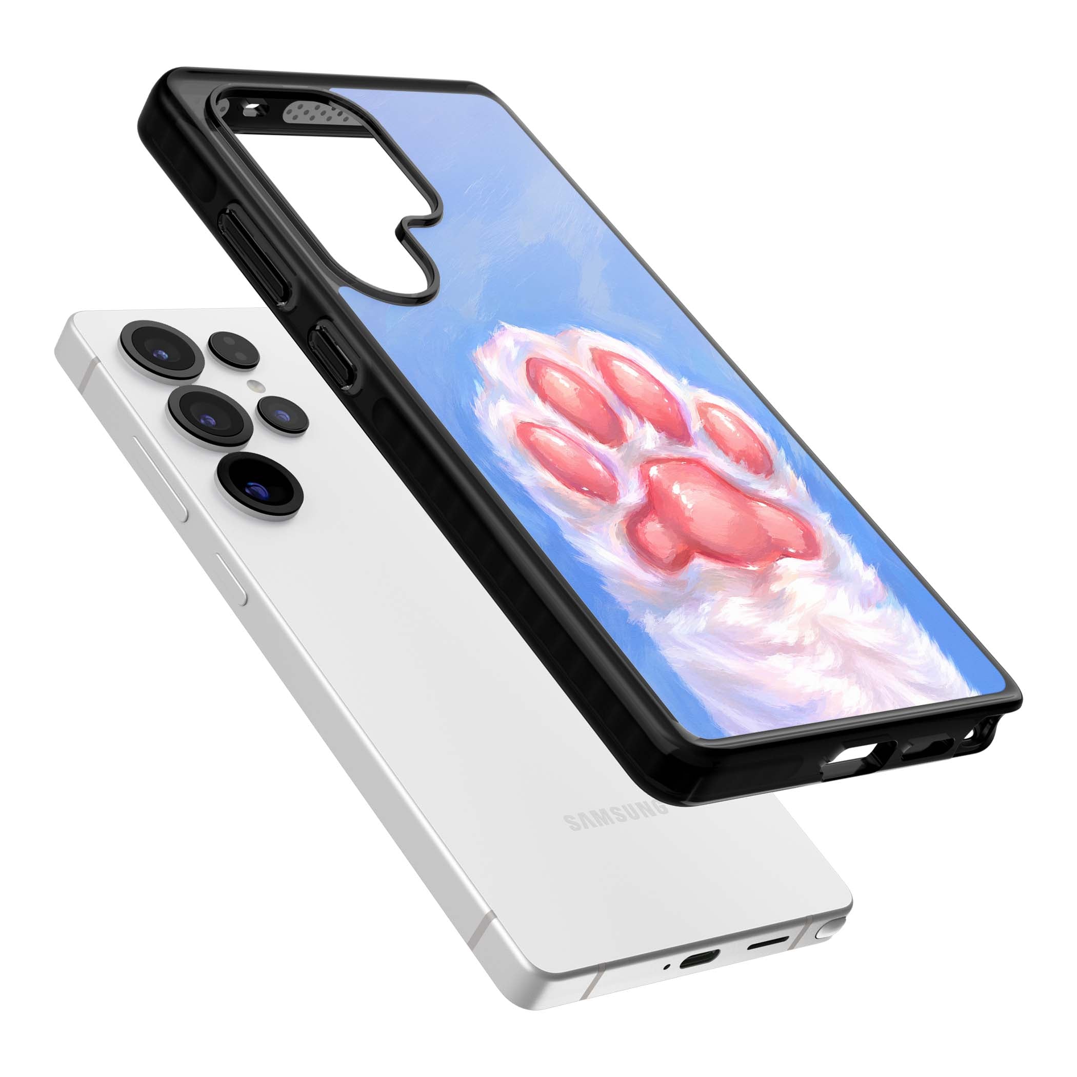Soft White Paw cute iPhone case | Black Impact case for Samsung Galaxy S25 Ultra
