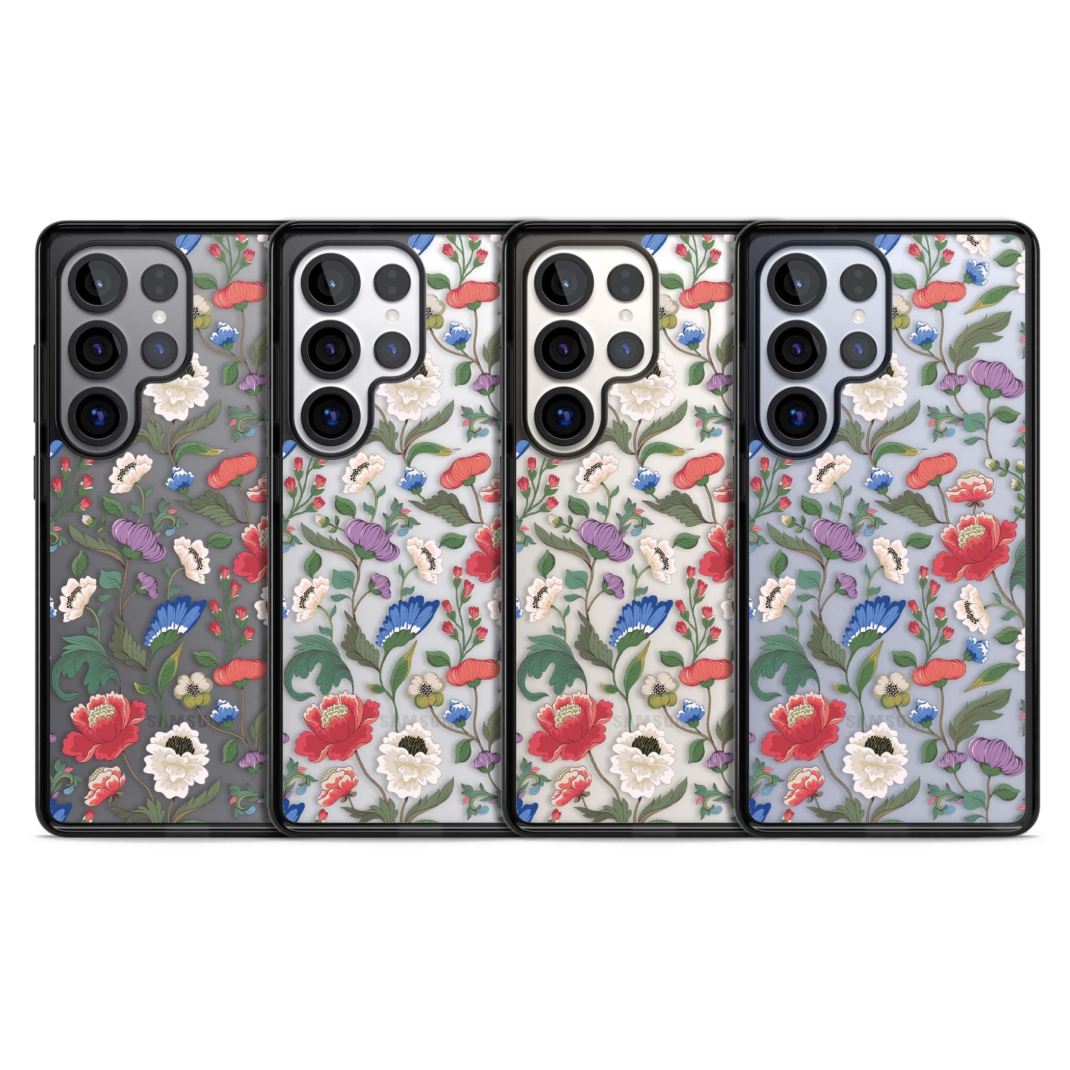 Chinoiserie Bloom vintage floral iPhone case featuring hand-painted peonies, poppies and trailing wildflowers on clear... | Black Impact case for Samsung Galaxy S25 Ultra