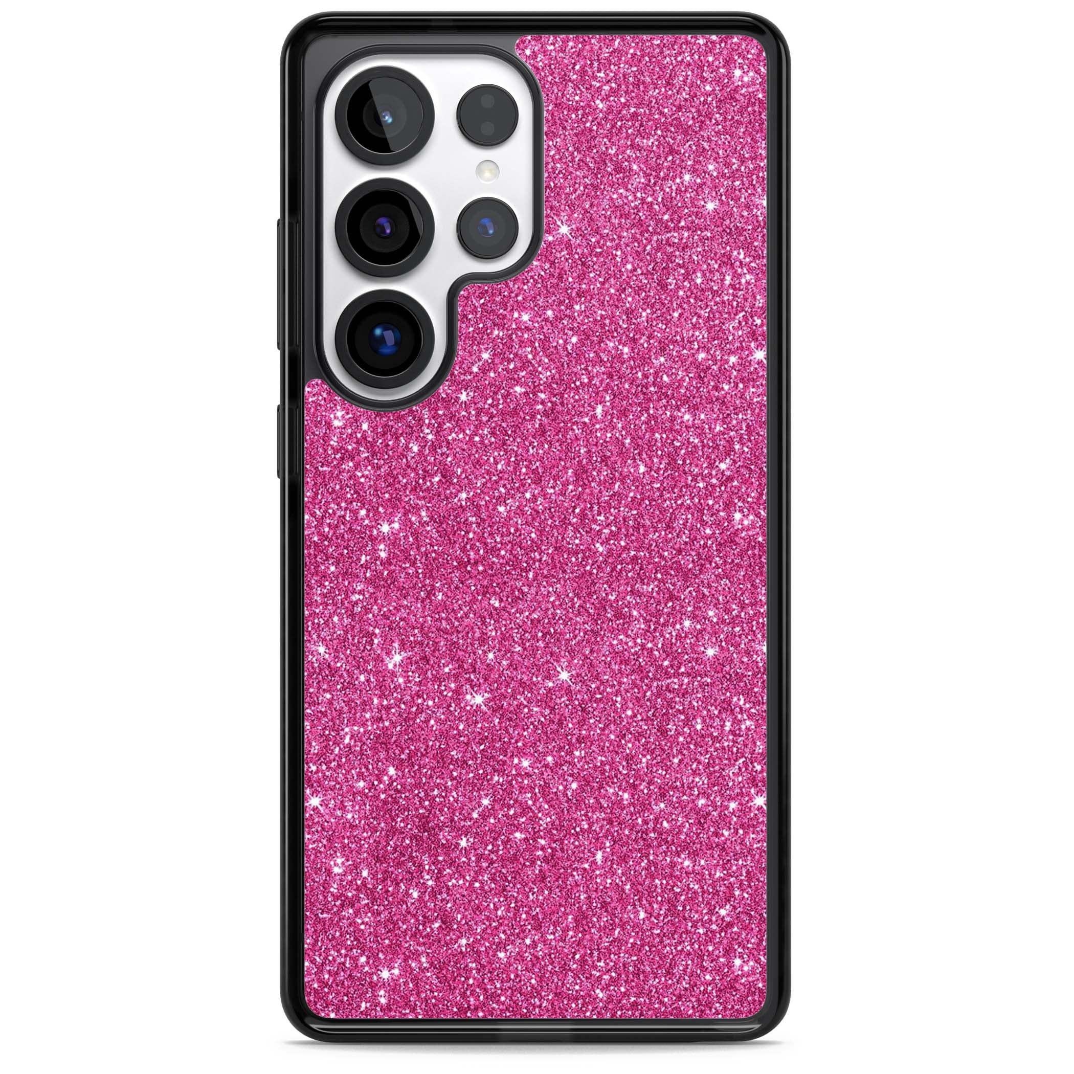 Pink Glitter Y2K iPhone case featuring hot pink glitter wallpaper with sparkle shimmer effect | Black Impact case for Samsung Galaxy S25 Ultra