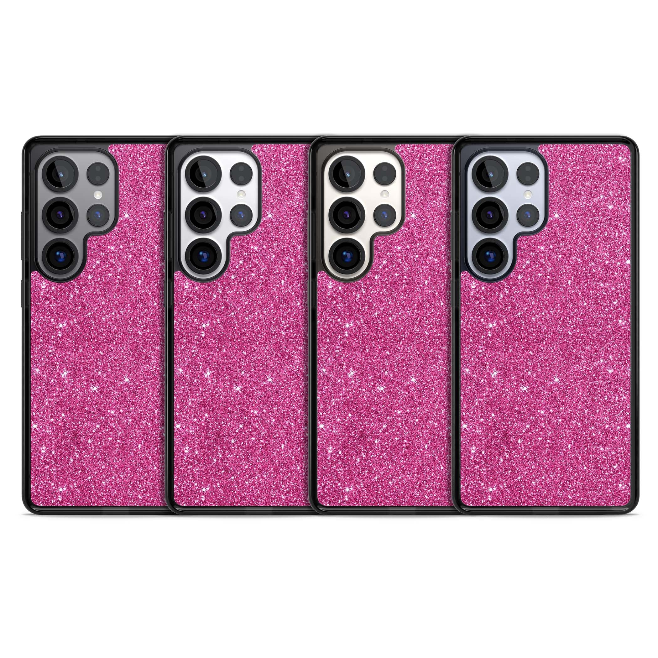 Pink Glitter Y2K iPhone case featuring hot pink glitter wallpaper with sparkle shimmer effect | Black Impact case for Samsung Galaxy S25 Ultra