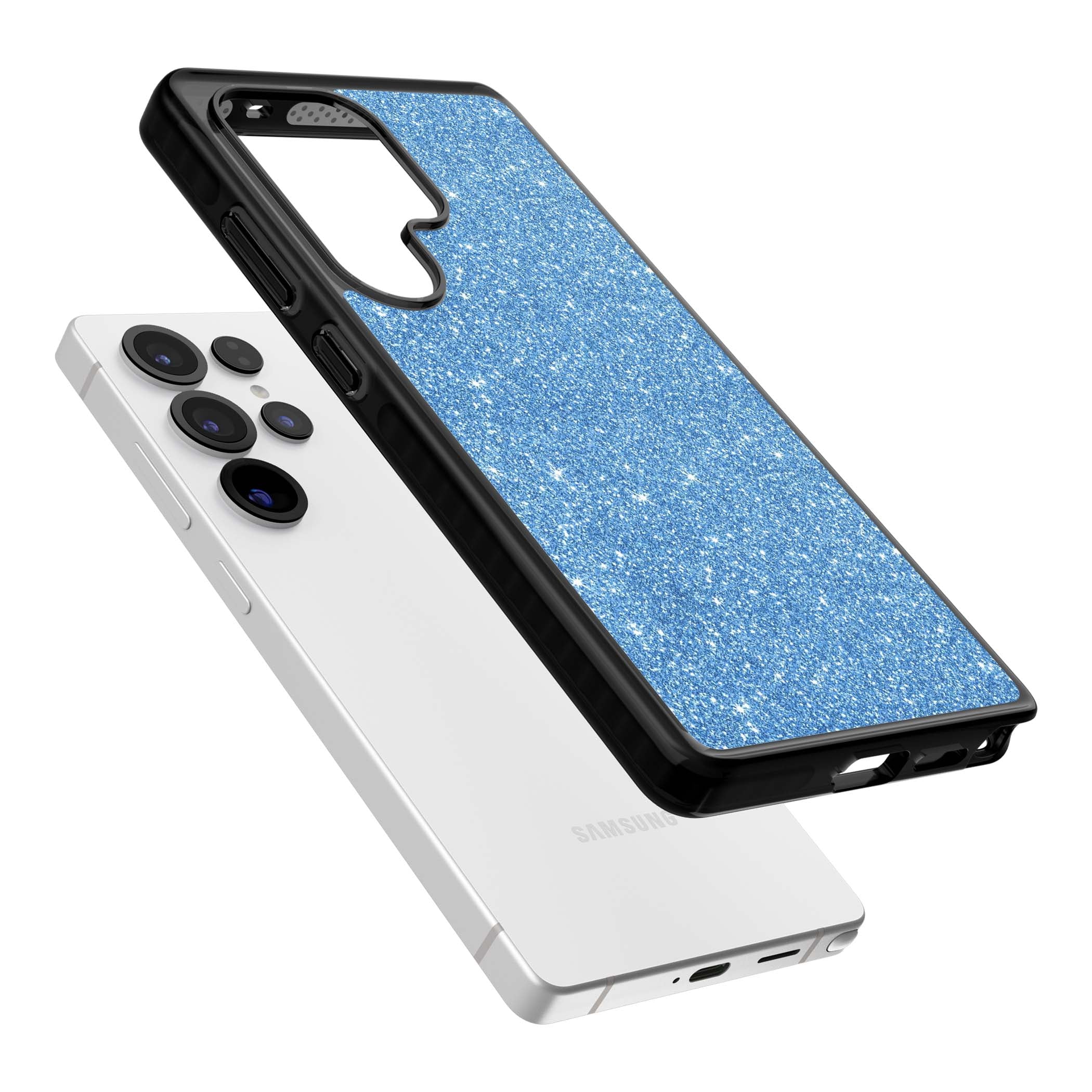Blue Glitter blue glitter iPhone case featuring dense sparkling cerulean glitter with a glamorous shimmering finish | Black Impact case for Samsung Galaxy S25 Ultra