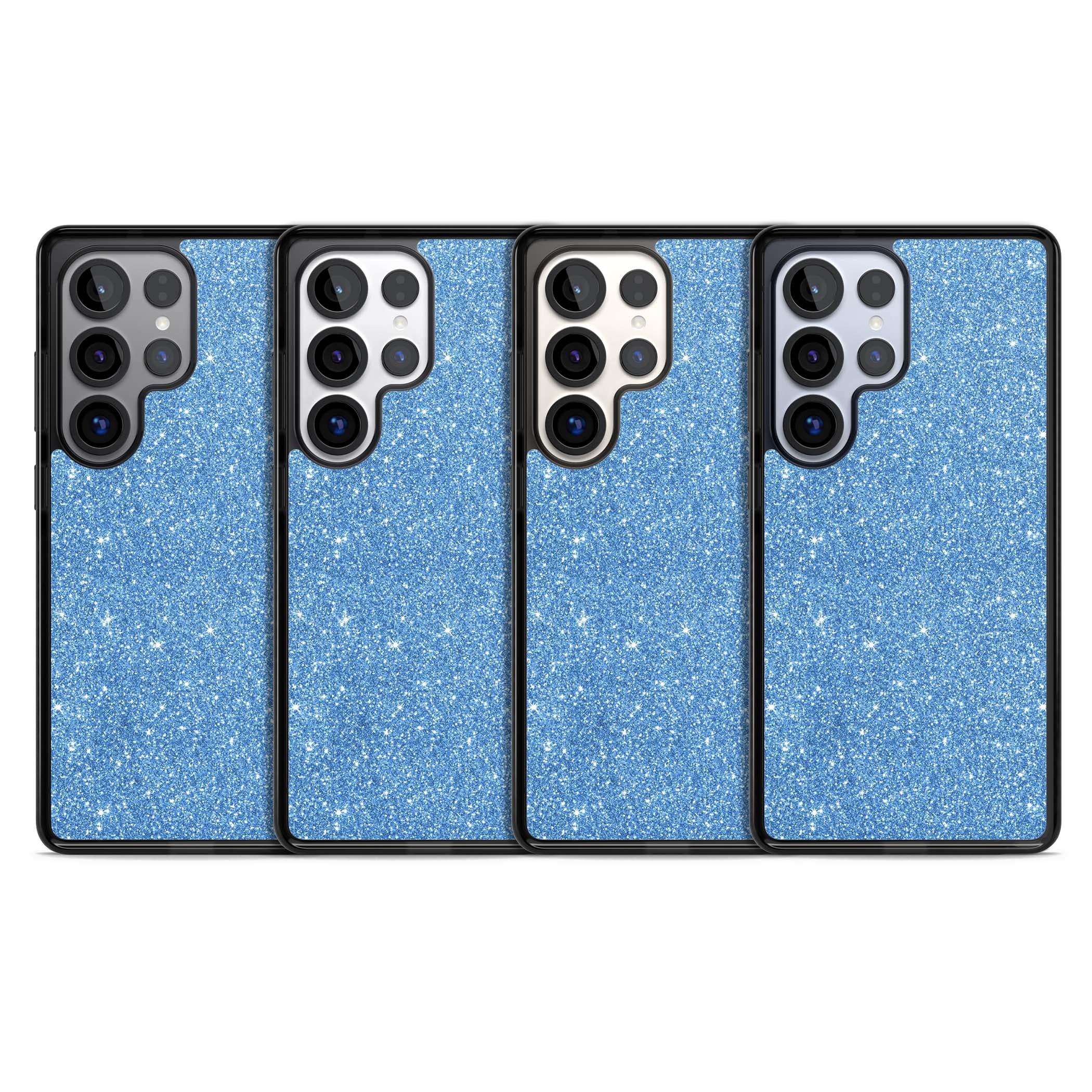 Blue Glitter blue glitter iPhone case featuring dense sparkling cerulean glitter with a glamorous shimmering finish | Black Impact case for Samsung Galaxy S25 Ultra