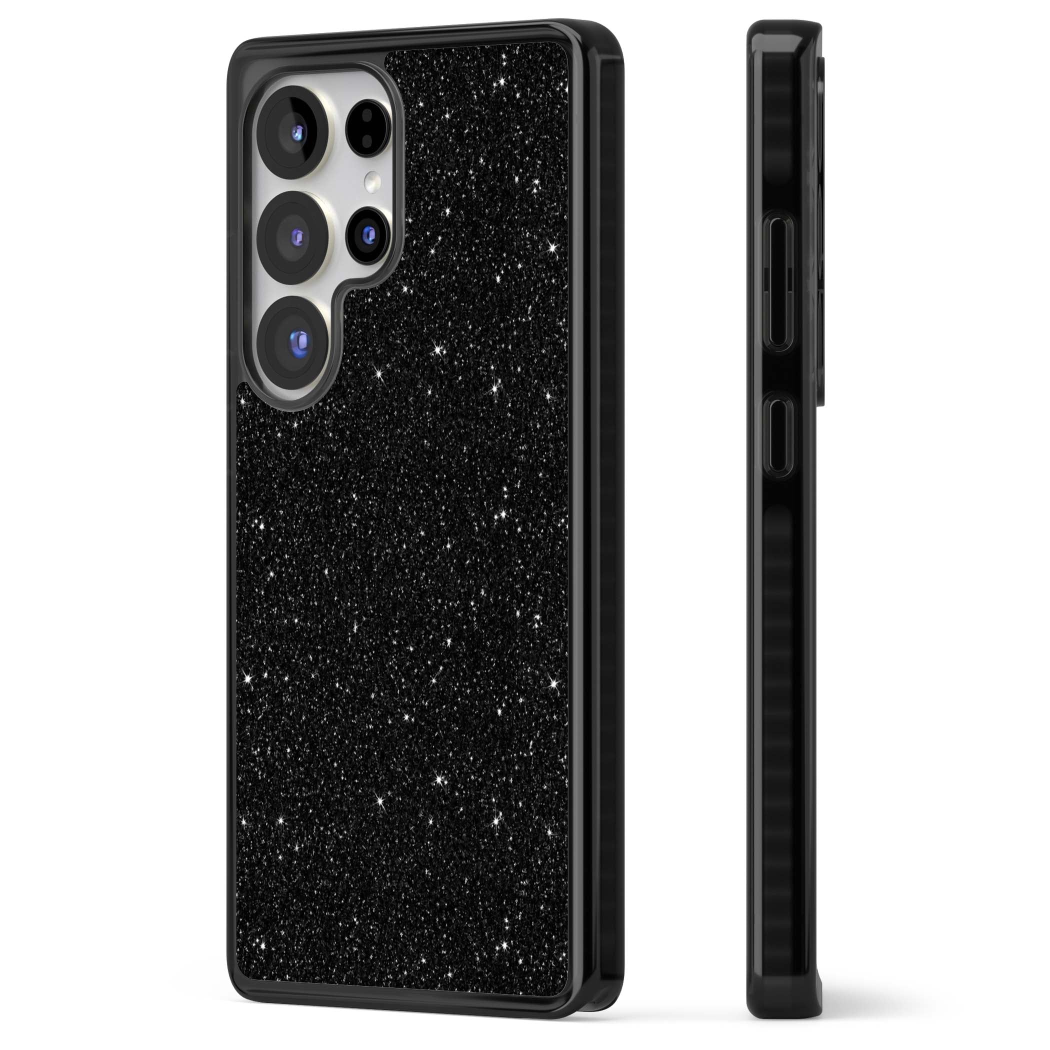 Black Glitter black glitter iPhone case featuring an all-over sparkly shimmer pattern on a jet black base | Black Impact case for Samsung Galaxy S25 Ultra