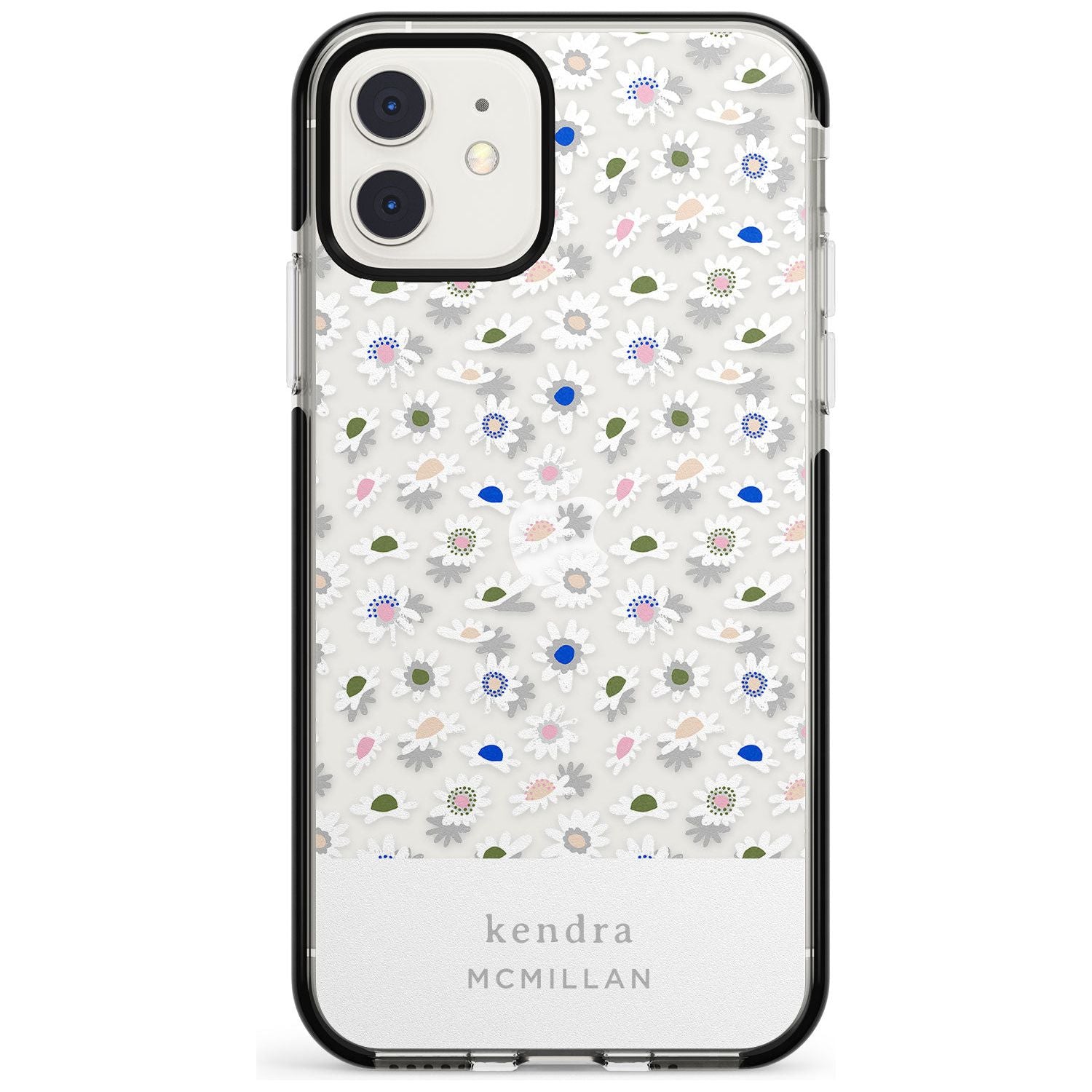 Grey & White Daisies Floral Design iPhone Case Black Impact Custom Phone Case - Case Warehouse