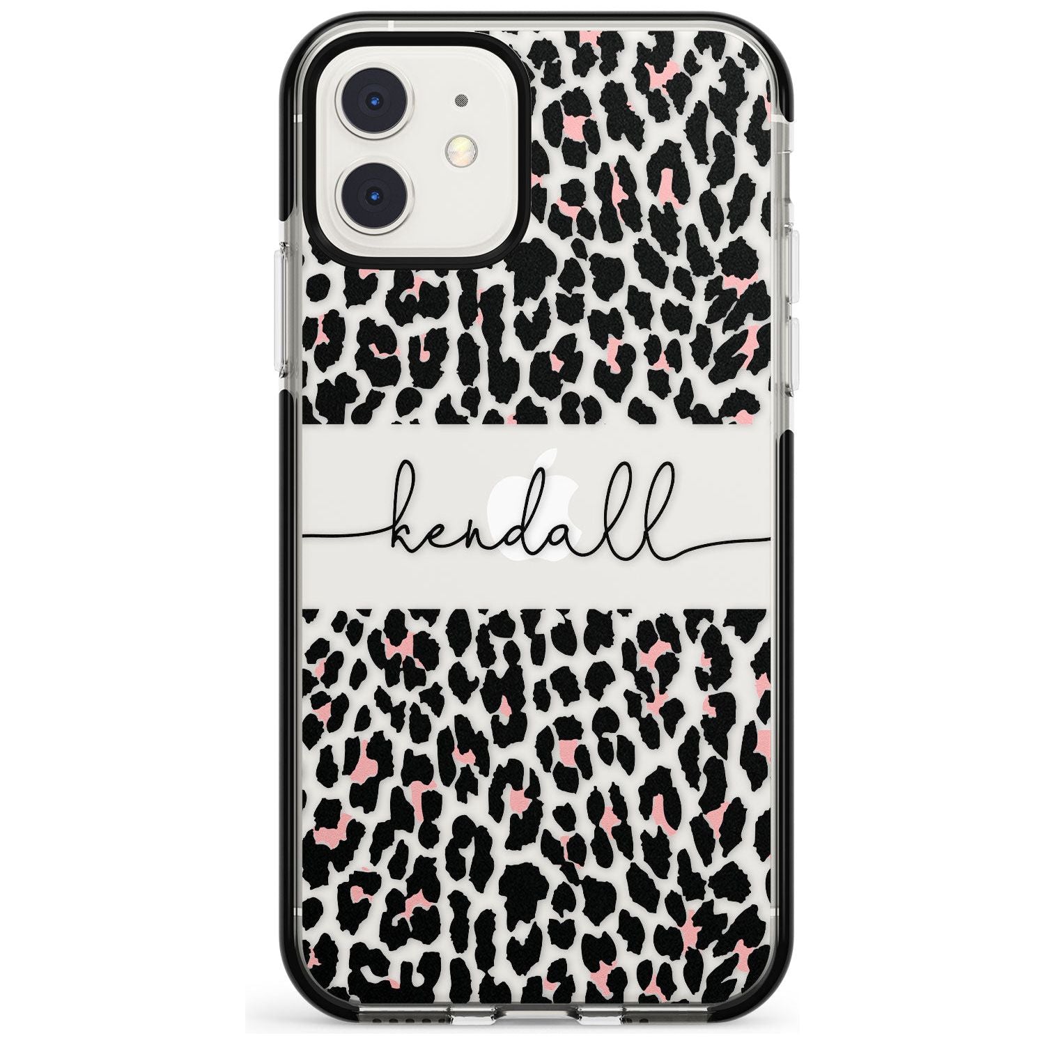 Custom Pink & Cursive Leopard Spots iPhone Case Black Impact Custom Phone Case - Case Warehouse