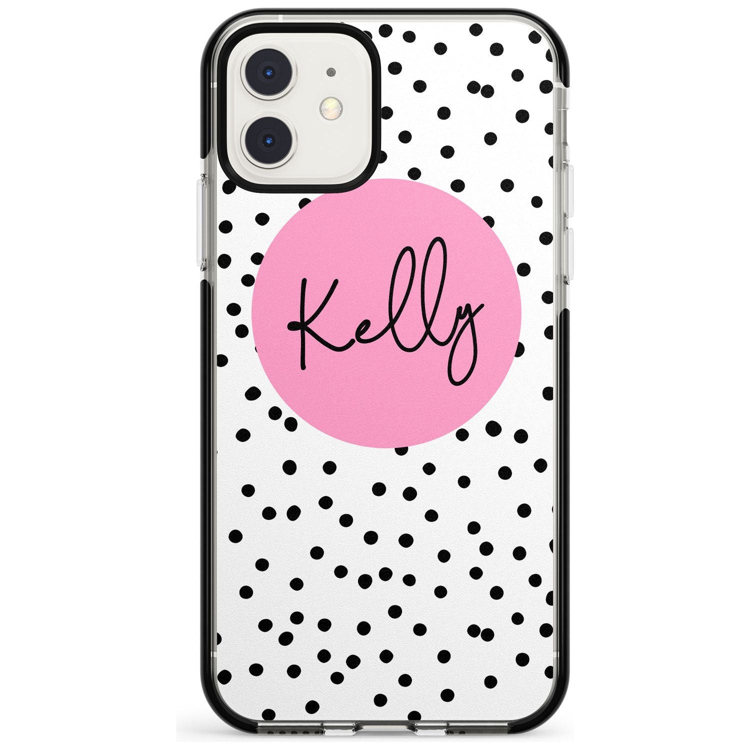 Pink Circle & Dots iPhone Case Black Impact Custom Phone Case - Case Warehouse