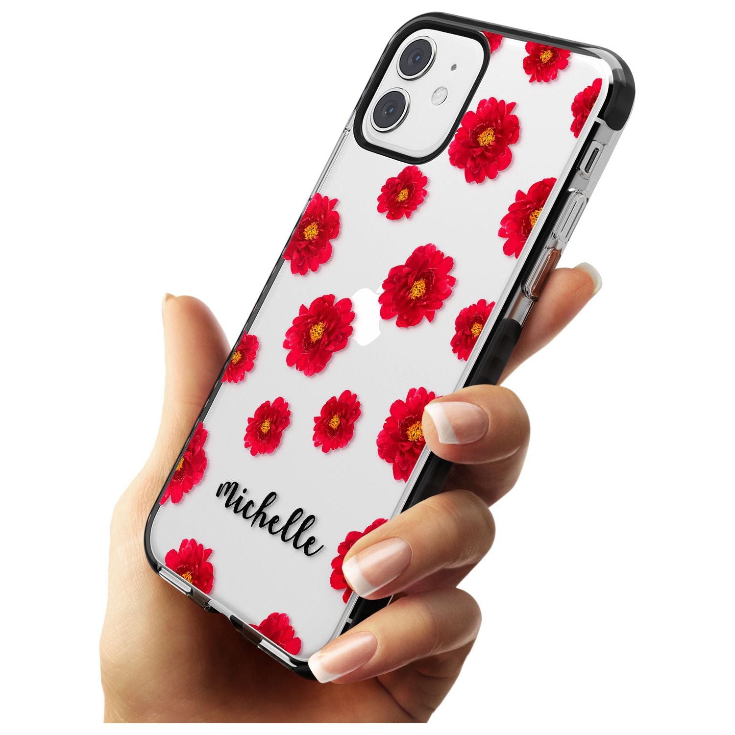 Red Peonies & Cursive iPhone Case Custom Phone Case - Case Warehouse