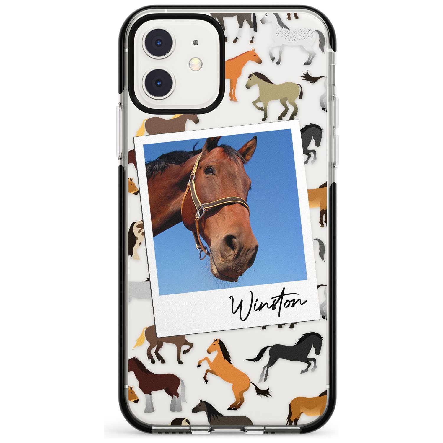 Personalised Horse Polaroid Black Impact Phone Case for iPhone 11 Pro Max