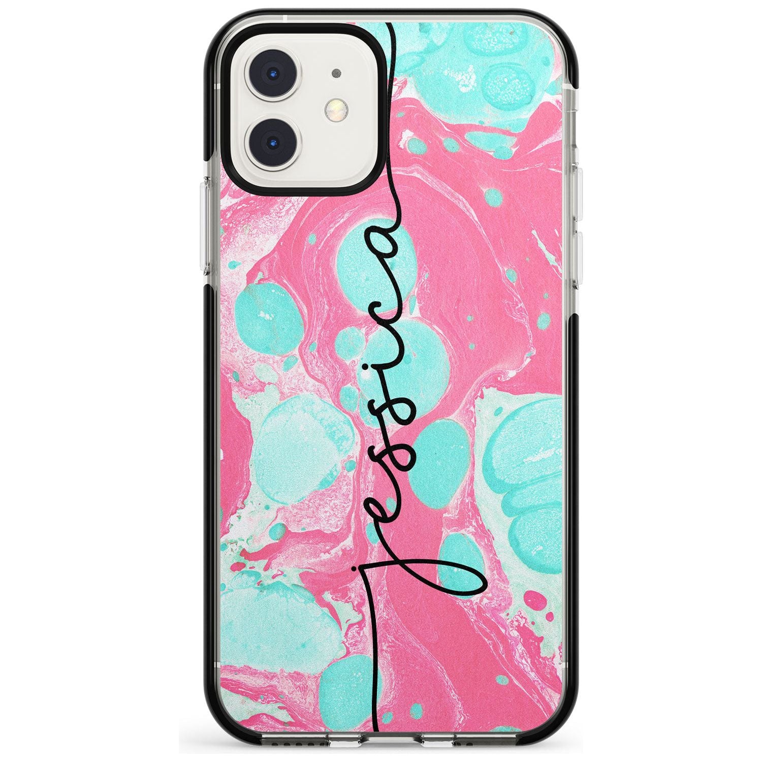 Turquoise & Pink - Marbled iPhone Case Black Impact Custom Phone Case - Case Warehouse
